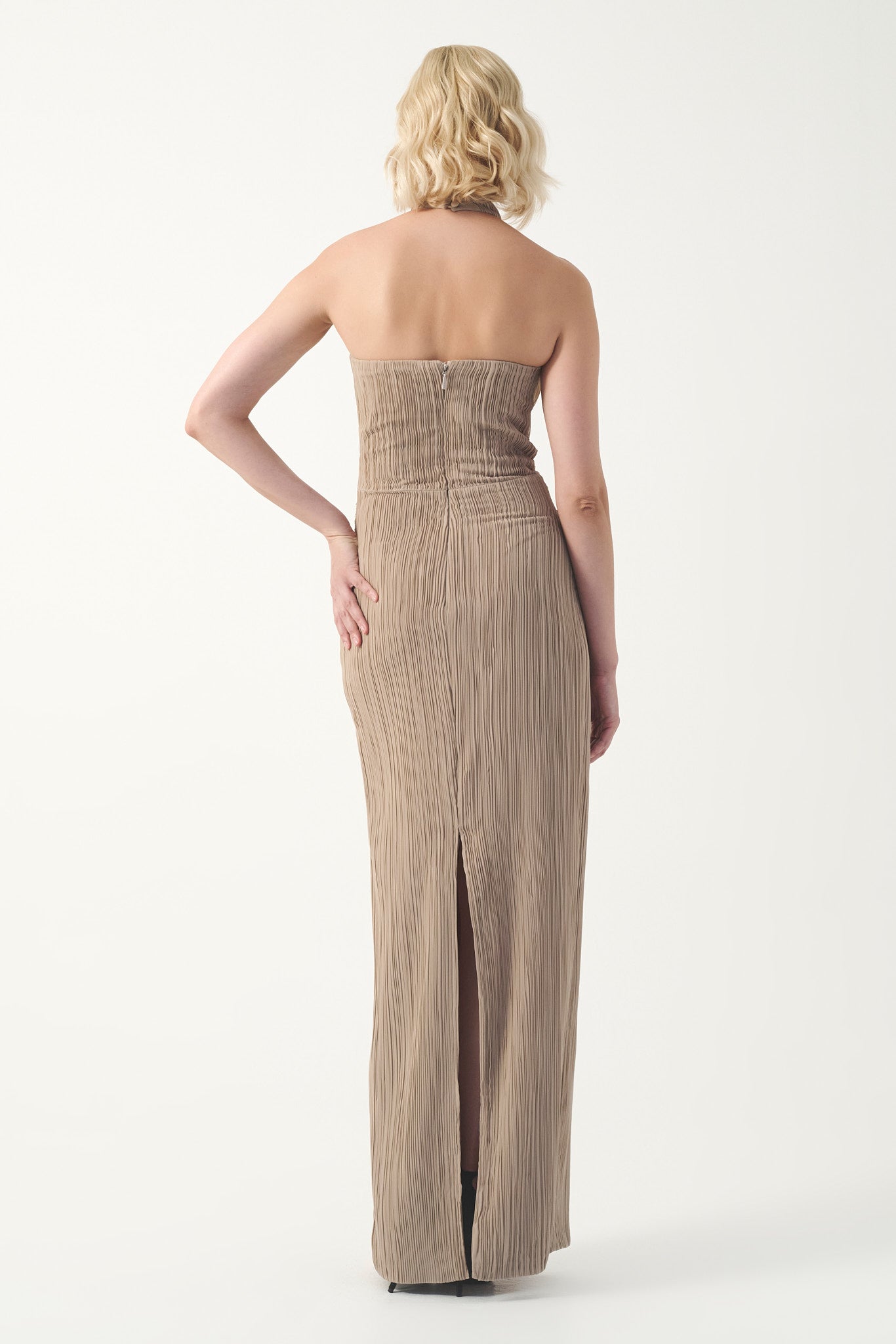 Halter Pleated Column Gown