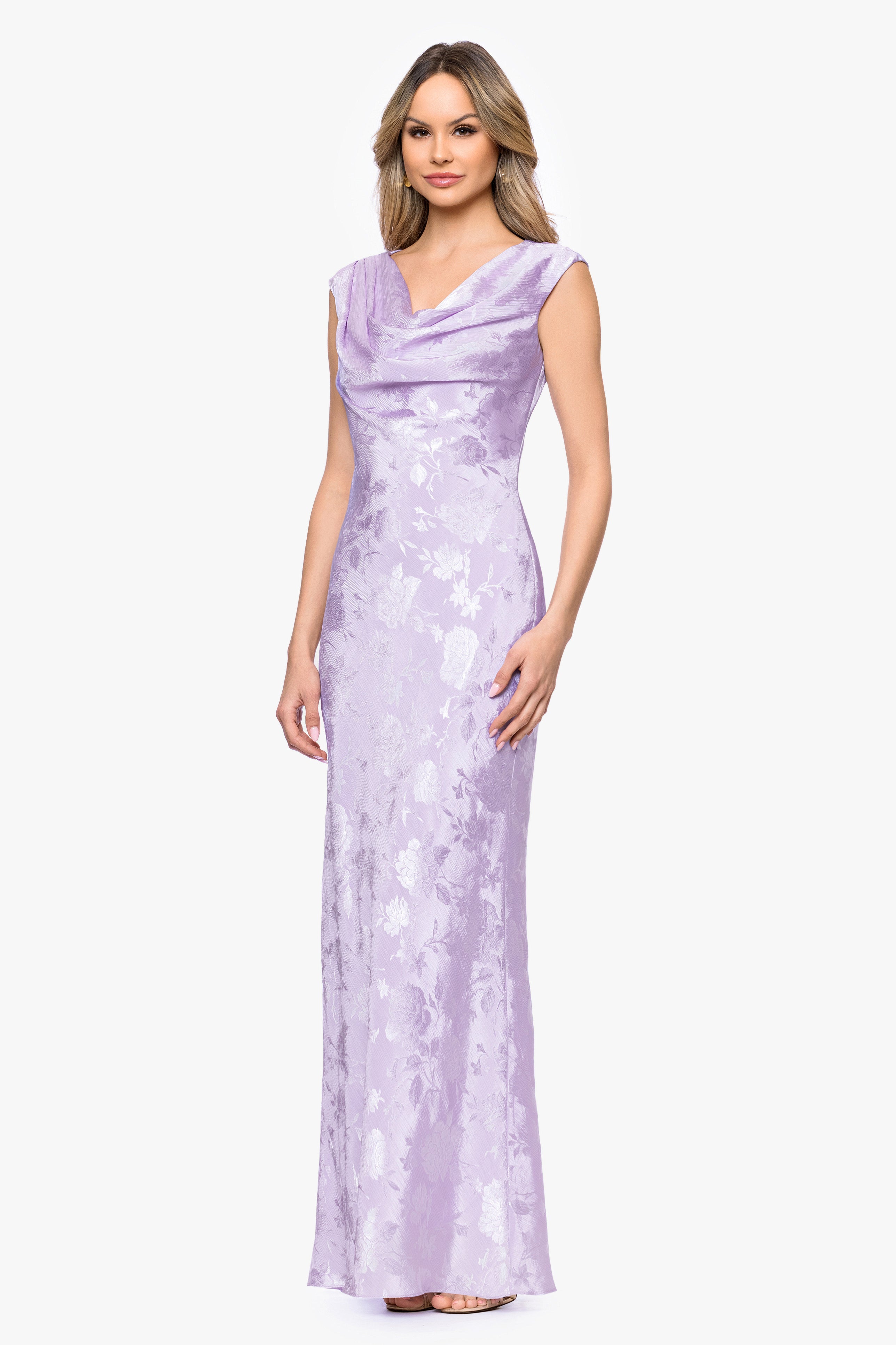 “Kayley” Jacquard Cowl Neck Dress