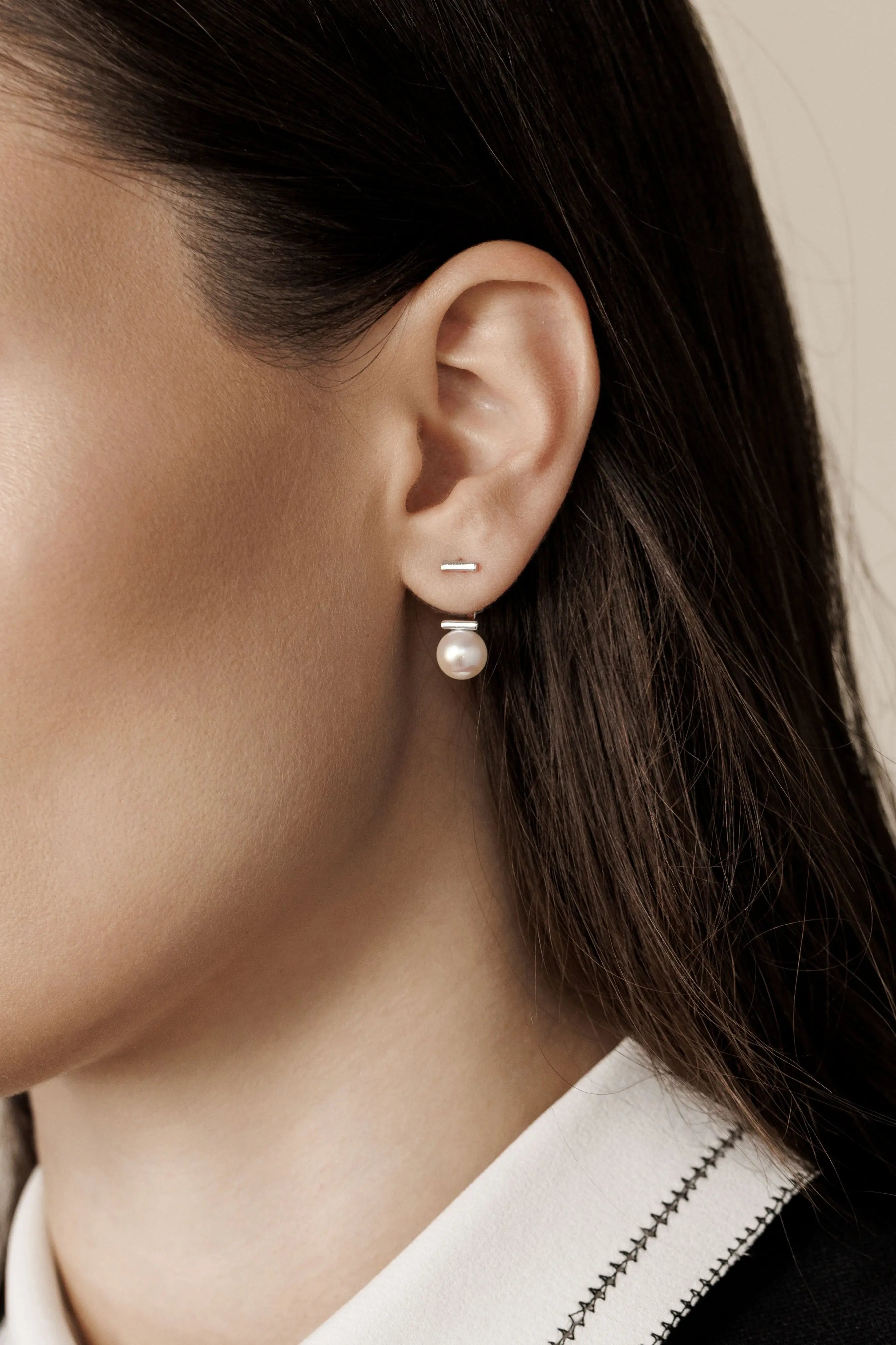 Silver Pearl Anchor Earrings L