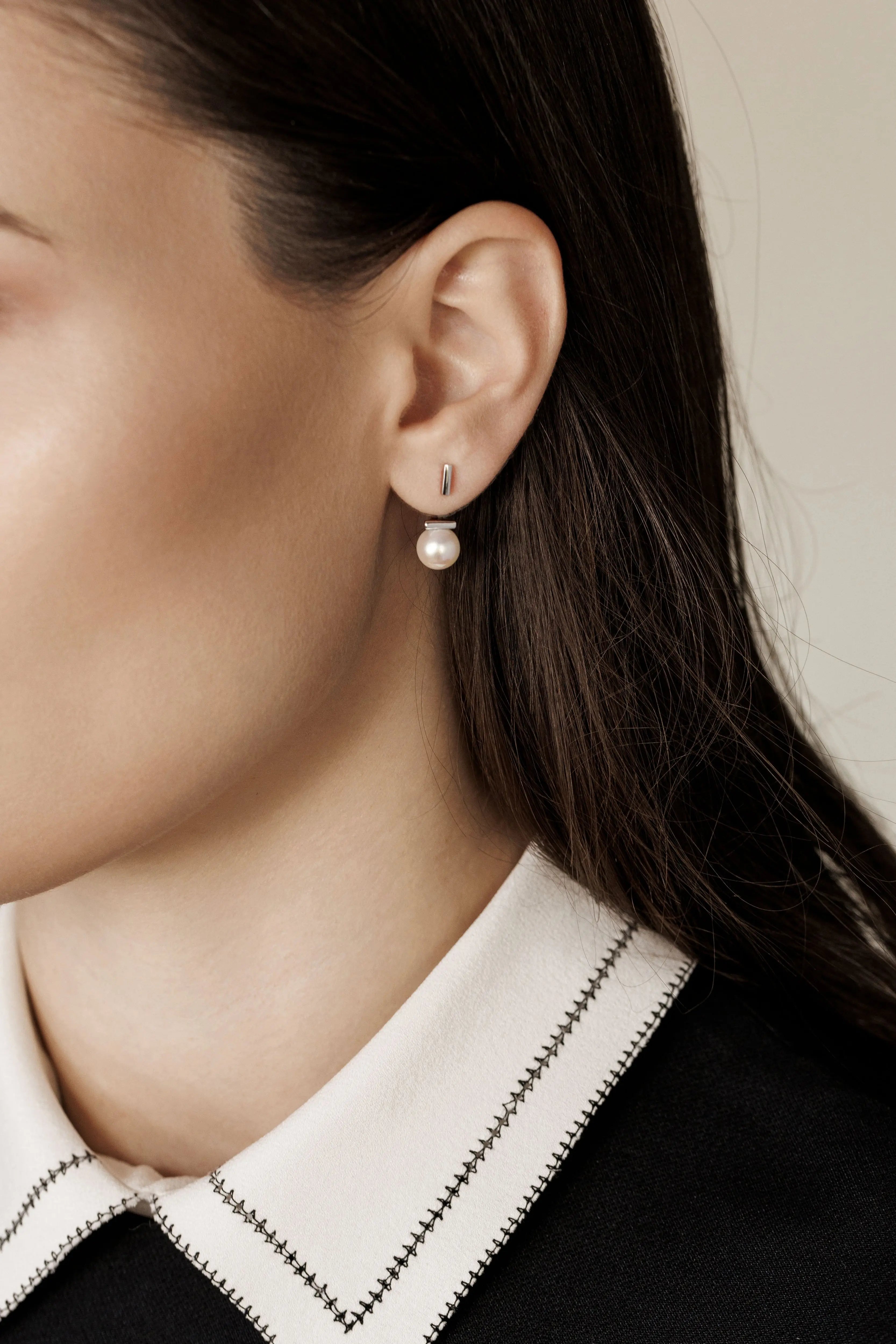Silver Pearl Anchor Earrings L