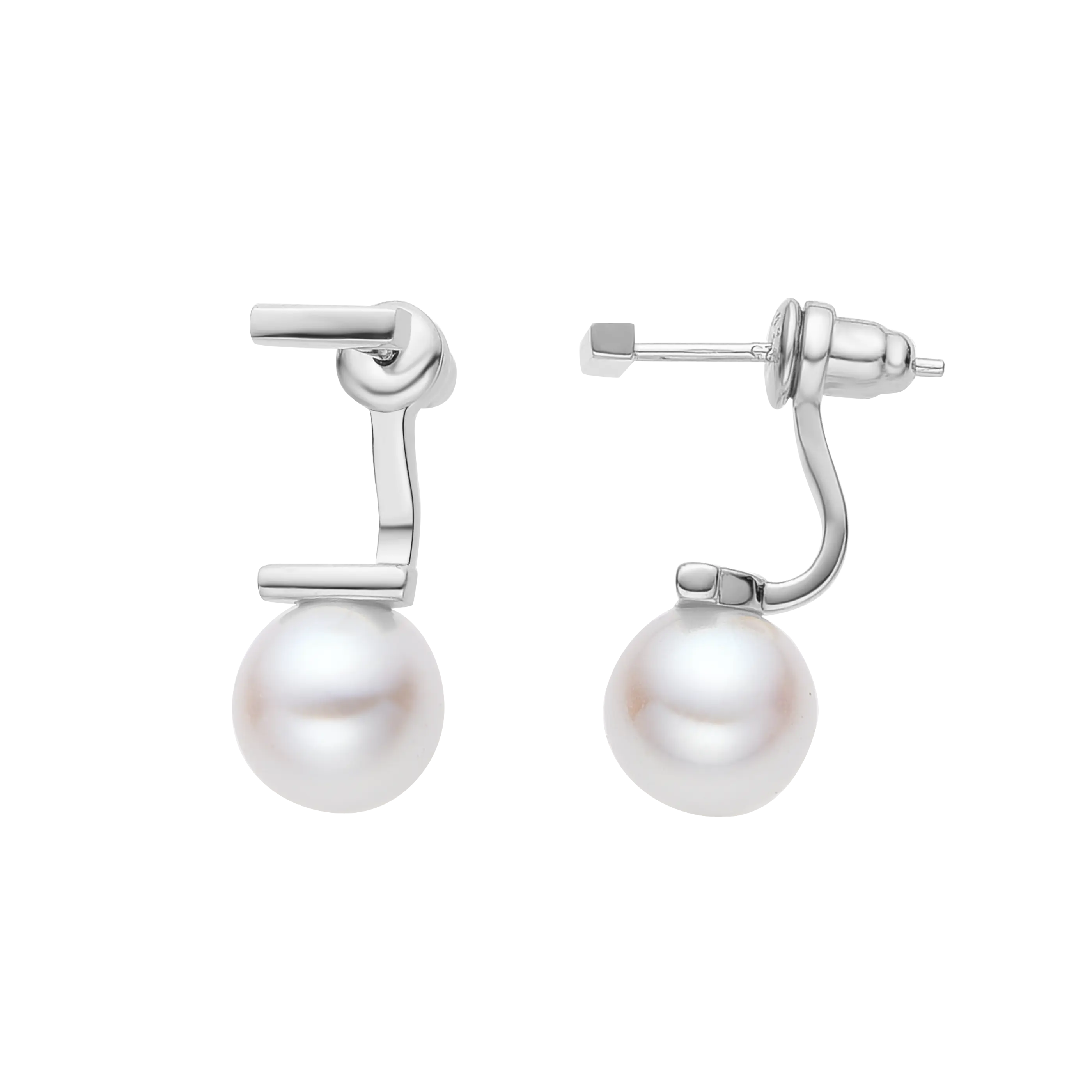 Silver Pearl Anchor Earrings L