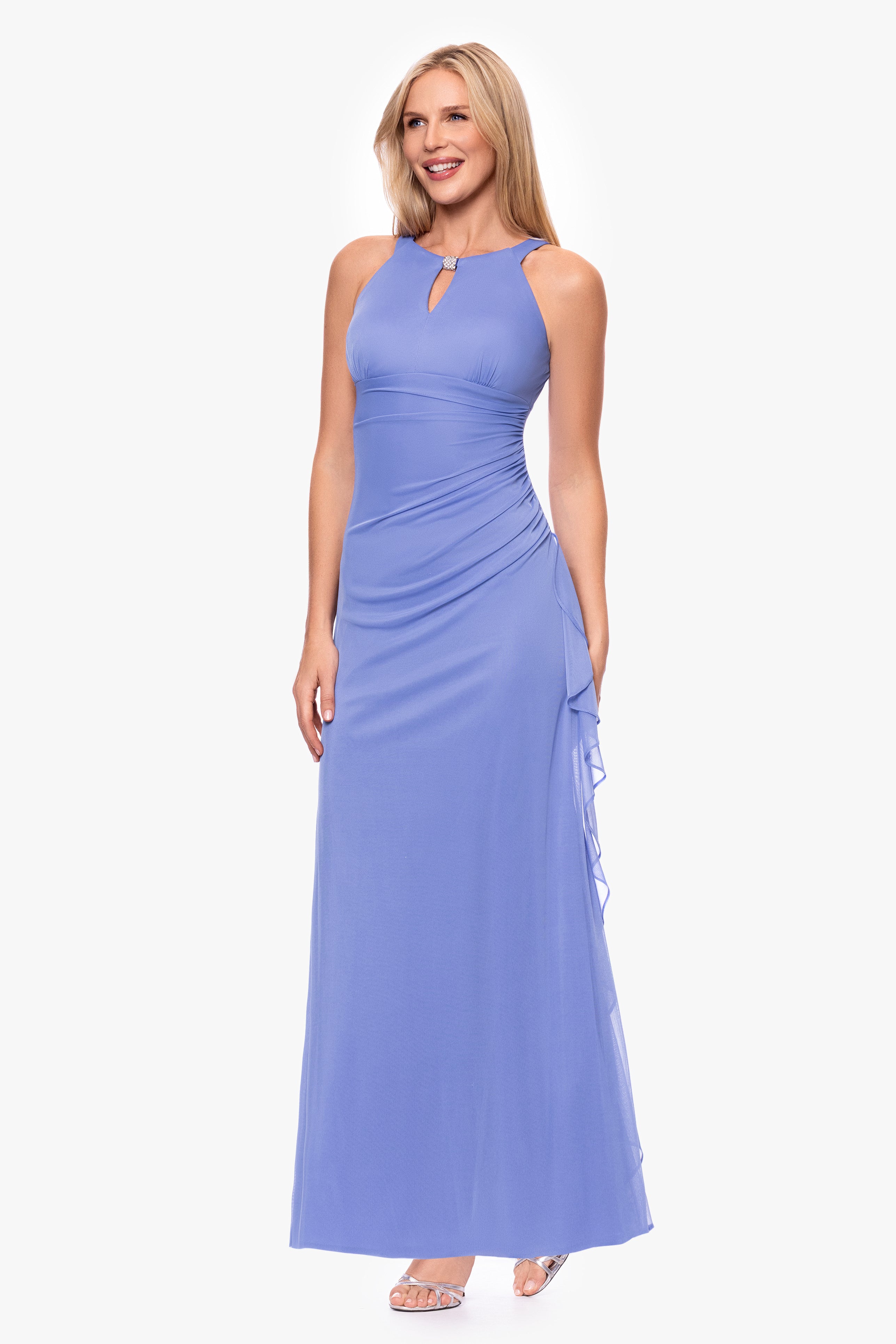“Petra” Sheer Matte Jersey Knit Key Hole Dress