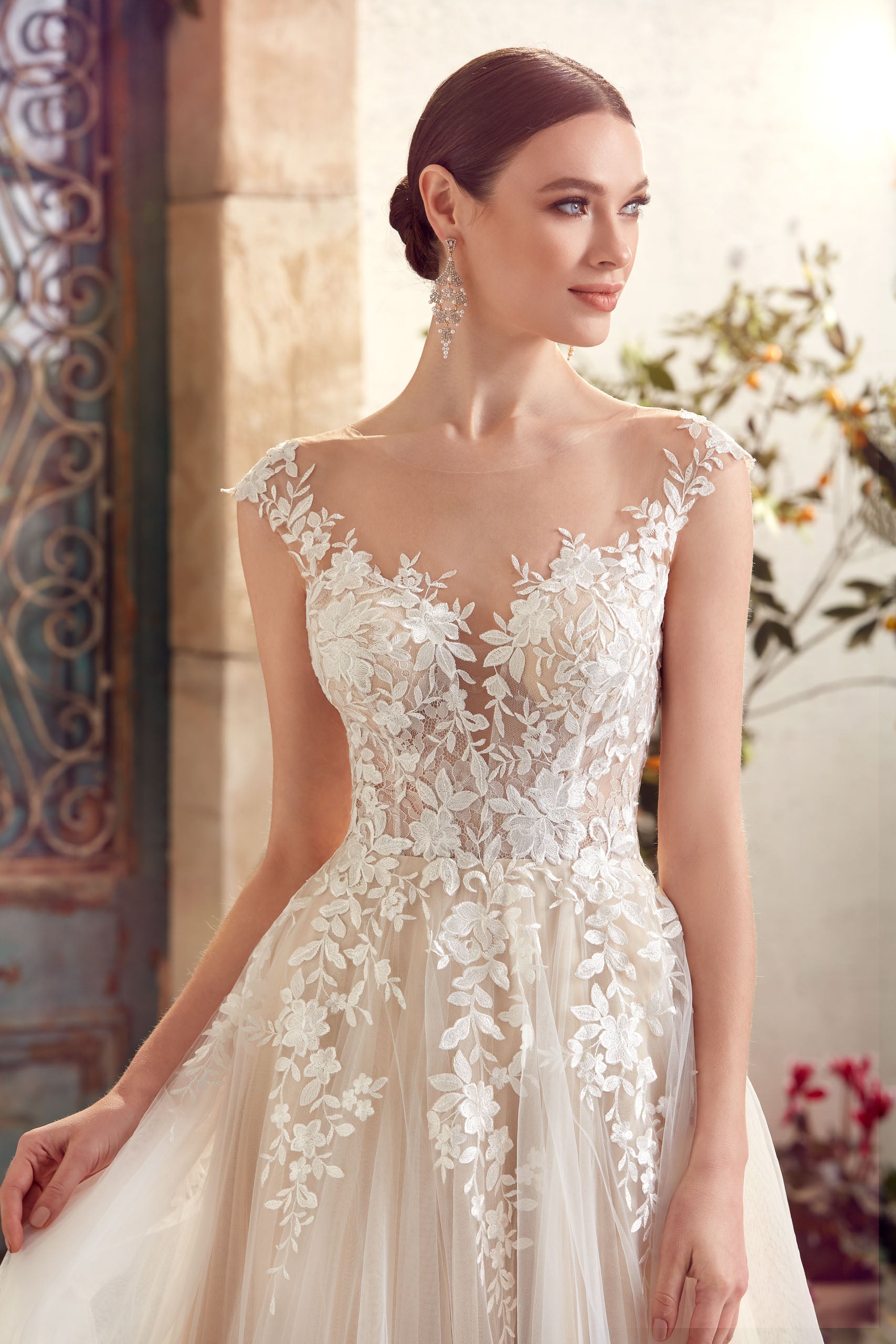 ALYCE Paris 5090 Bridal Plunging Neckline Illusion A Line Dress