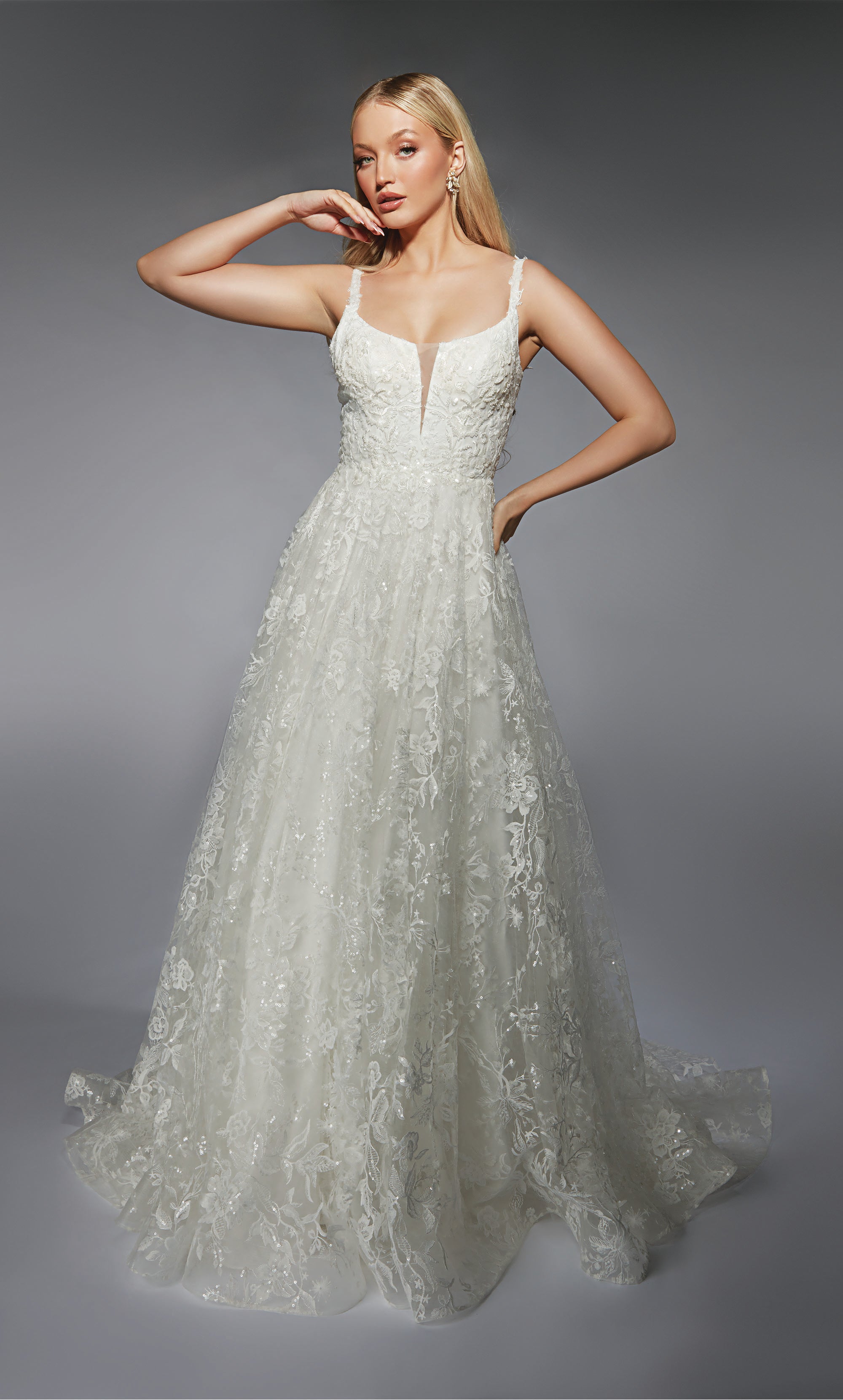 ALYCE Paris 7123 Bridal Scoop Neckline Simple A Line Dress