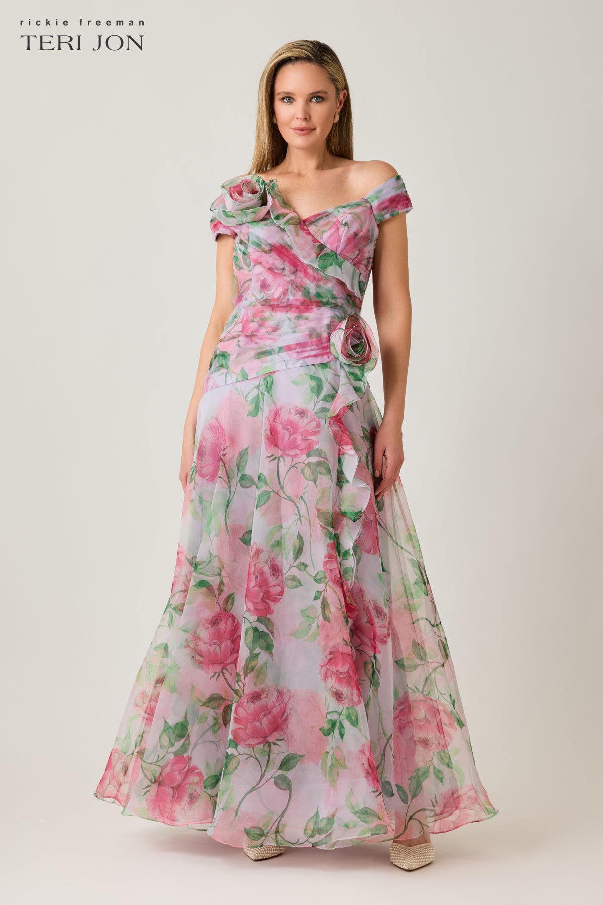 Off the Shoulder Organza Floral Gown