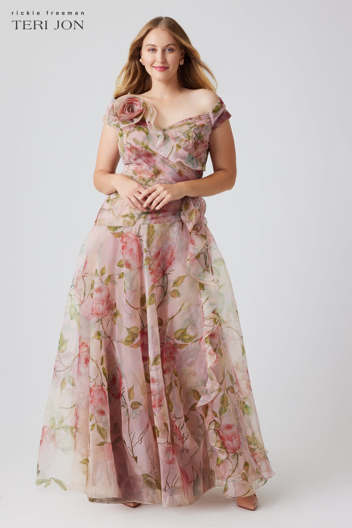 Off the Shoulder Organza Floral Gown
