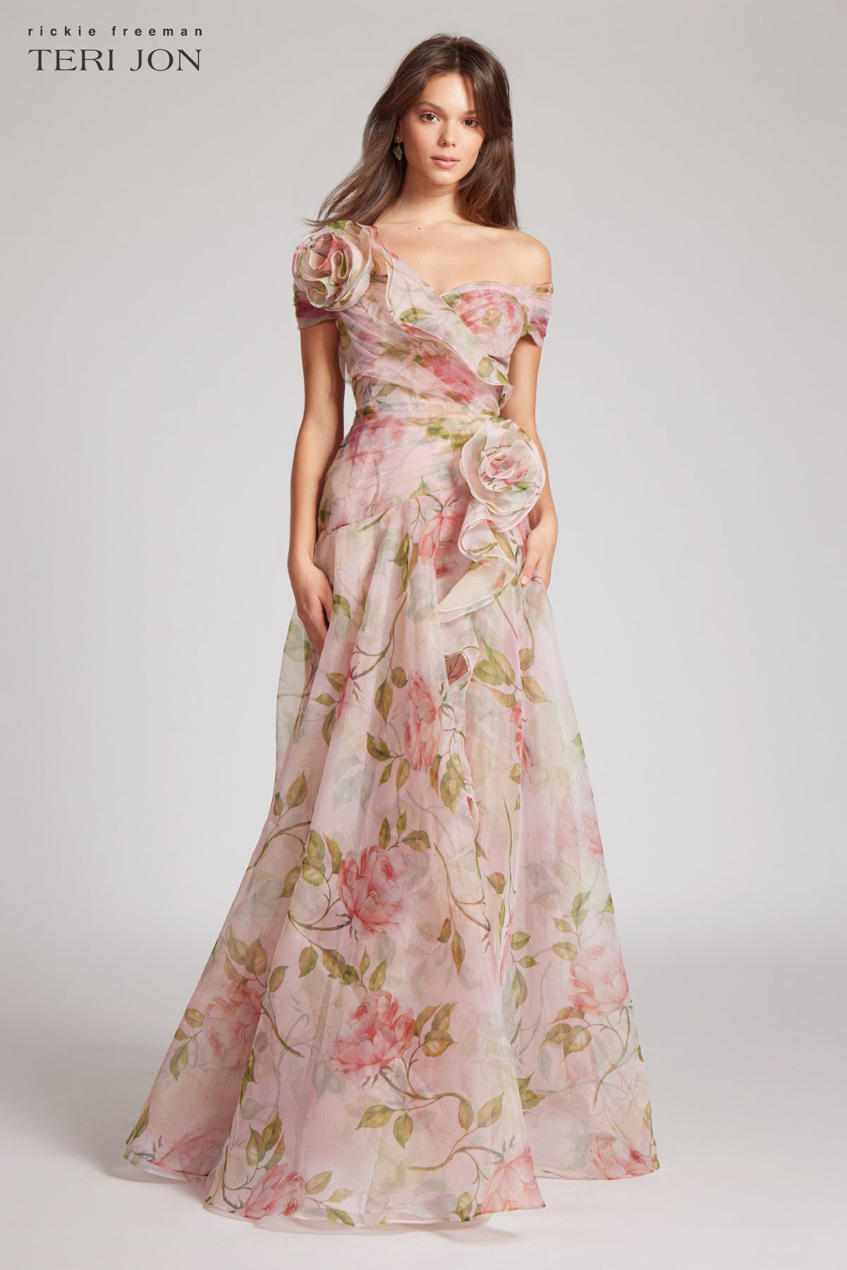 Off the Shoulder Organza Floral Gown