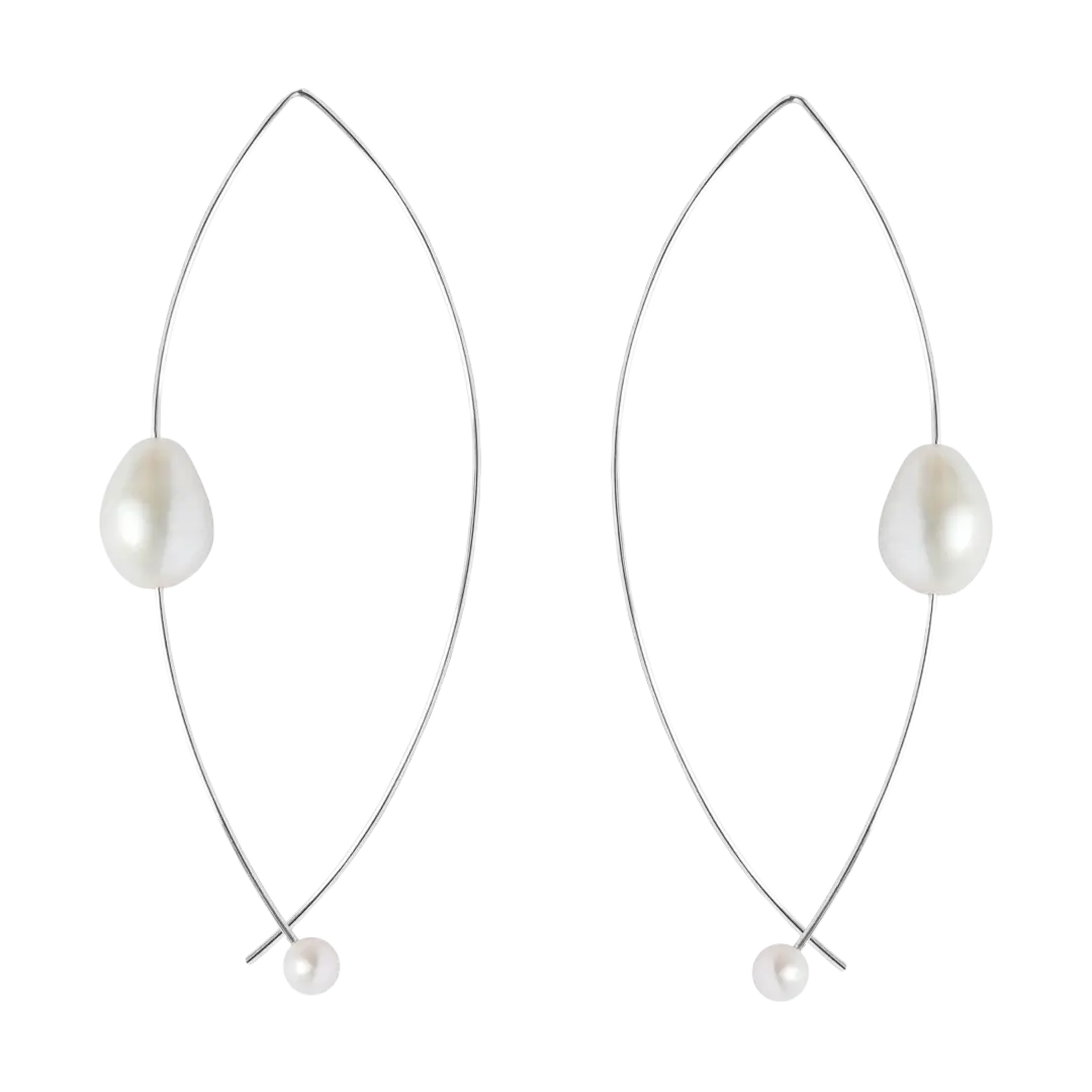 Silver Wire Pearl Earrings