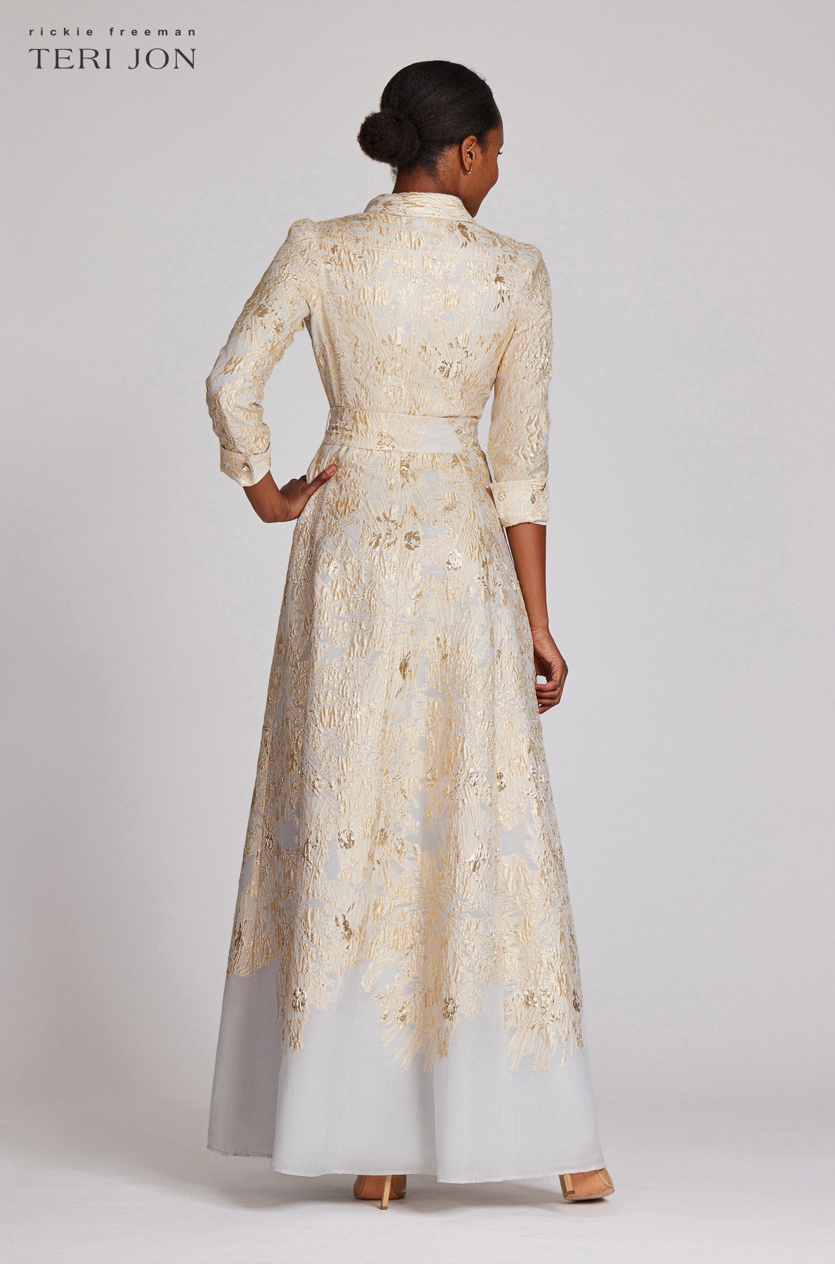 Metallic Shirt Waist Organza Gown