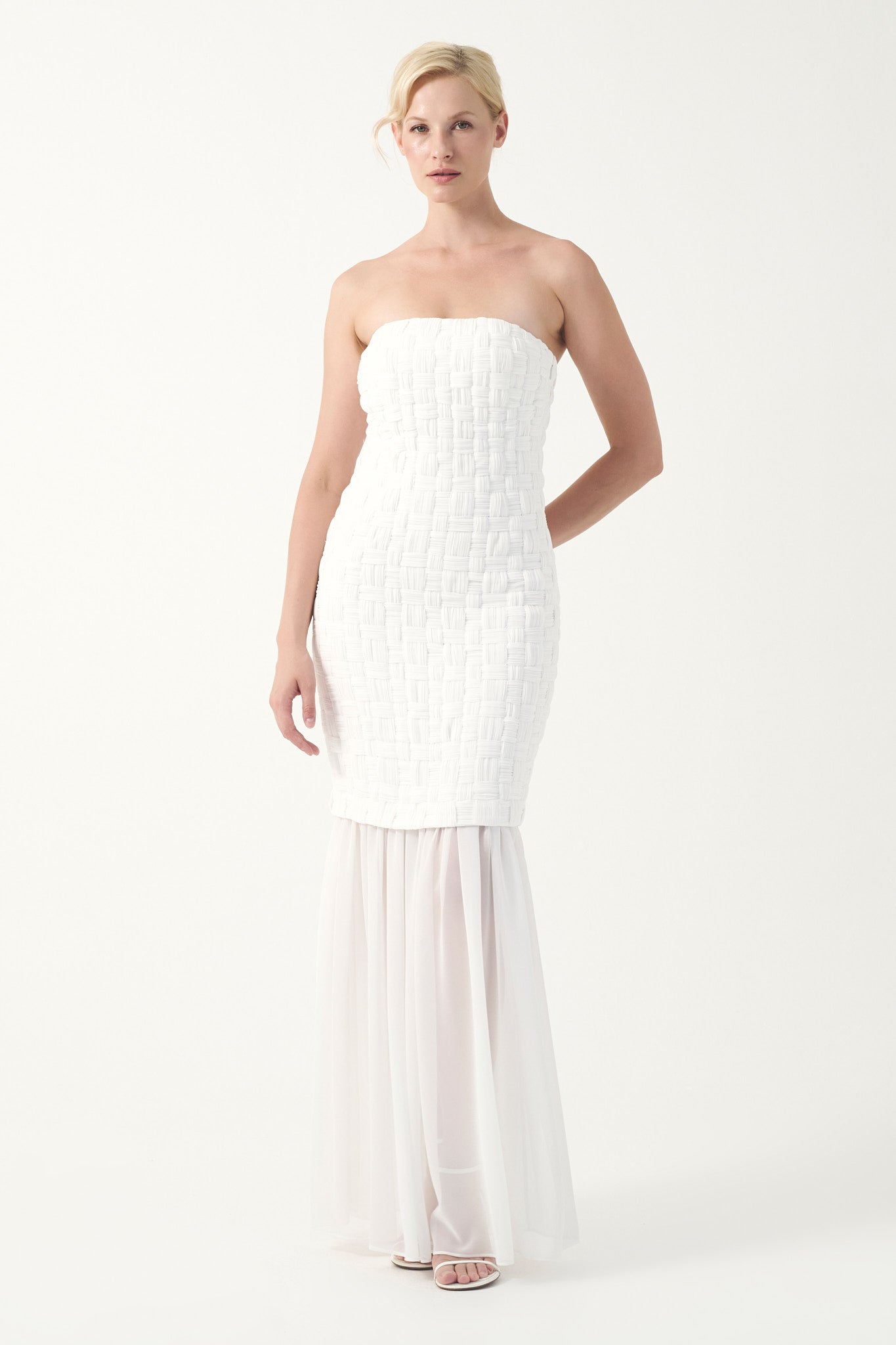 Strapless Textured Bridal Gown with Sheer Hem With Veil
