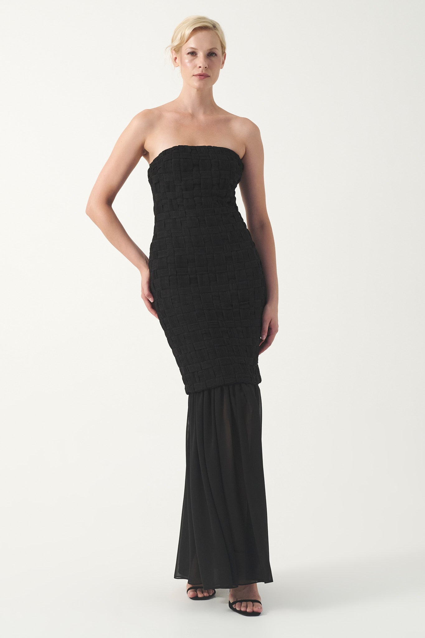Strapless Textured Bridal Gown with Sheer Hem With Veil