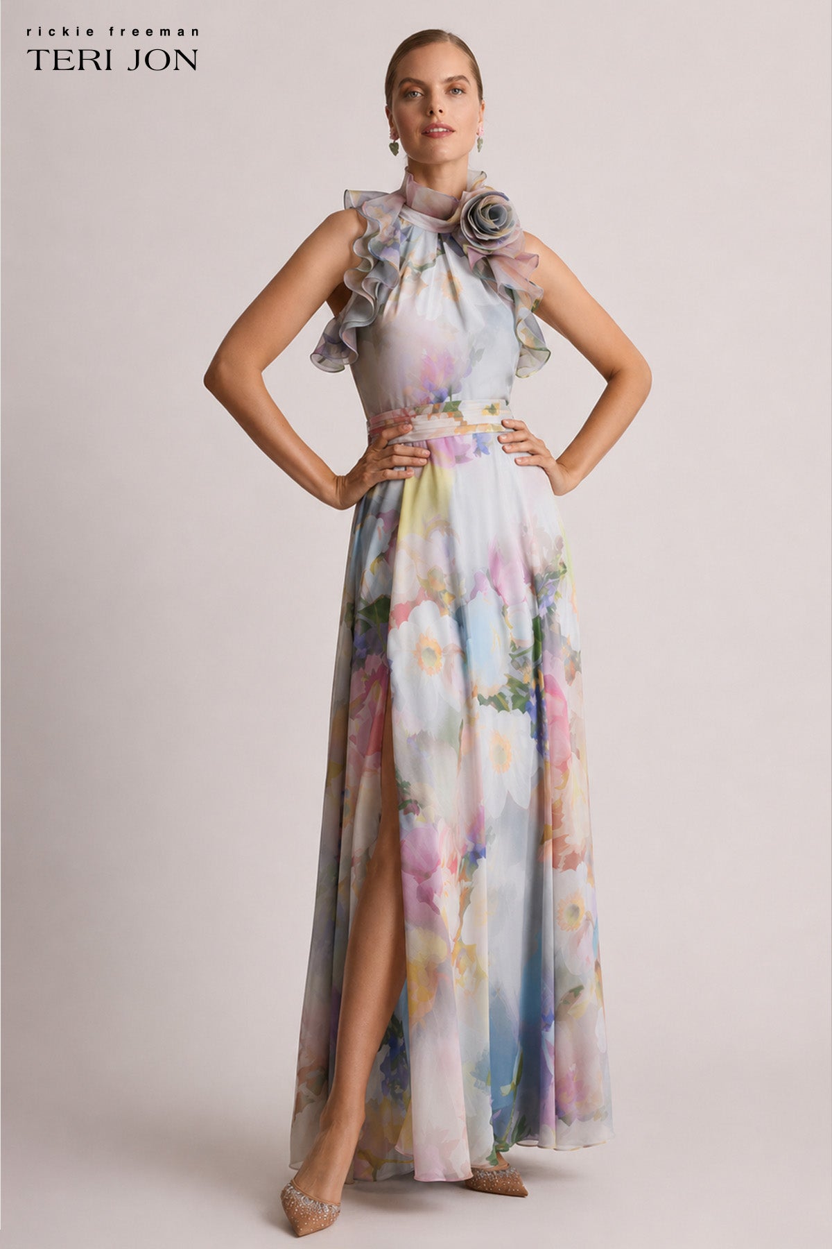 Chiffon Watercolor Organza Halter Gown