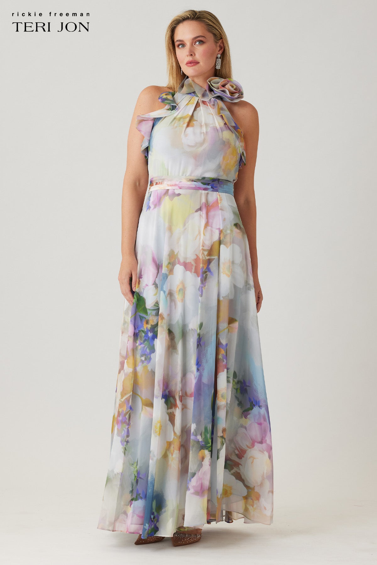 Chiffon Watercolor Organza Halter Gown