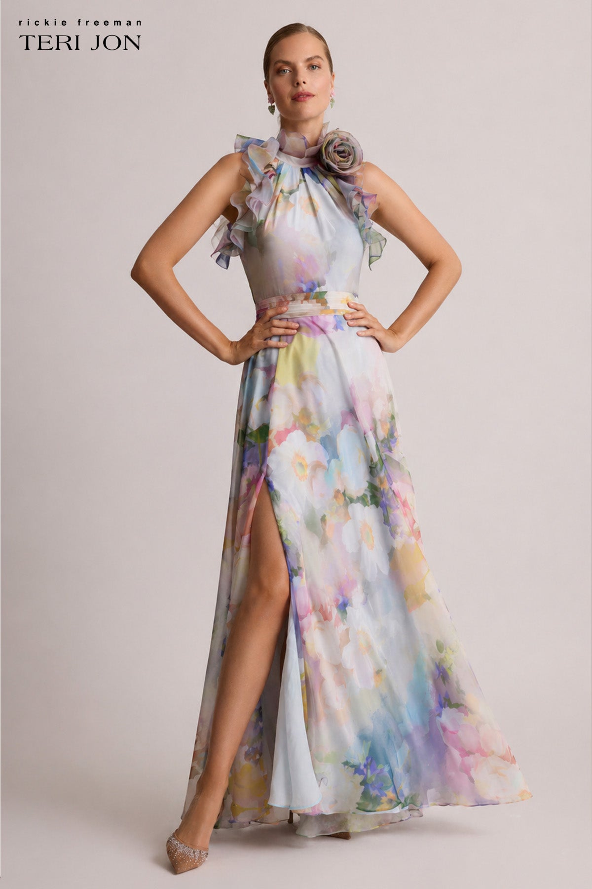 Chiffon Watercolor Organza Halter Gown