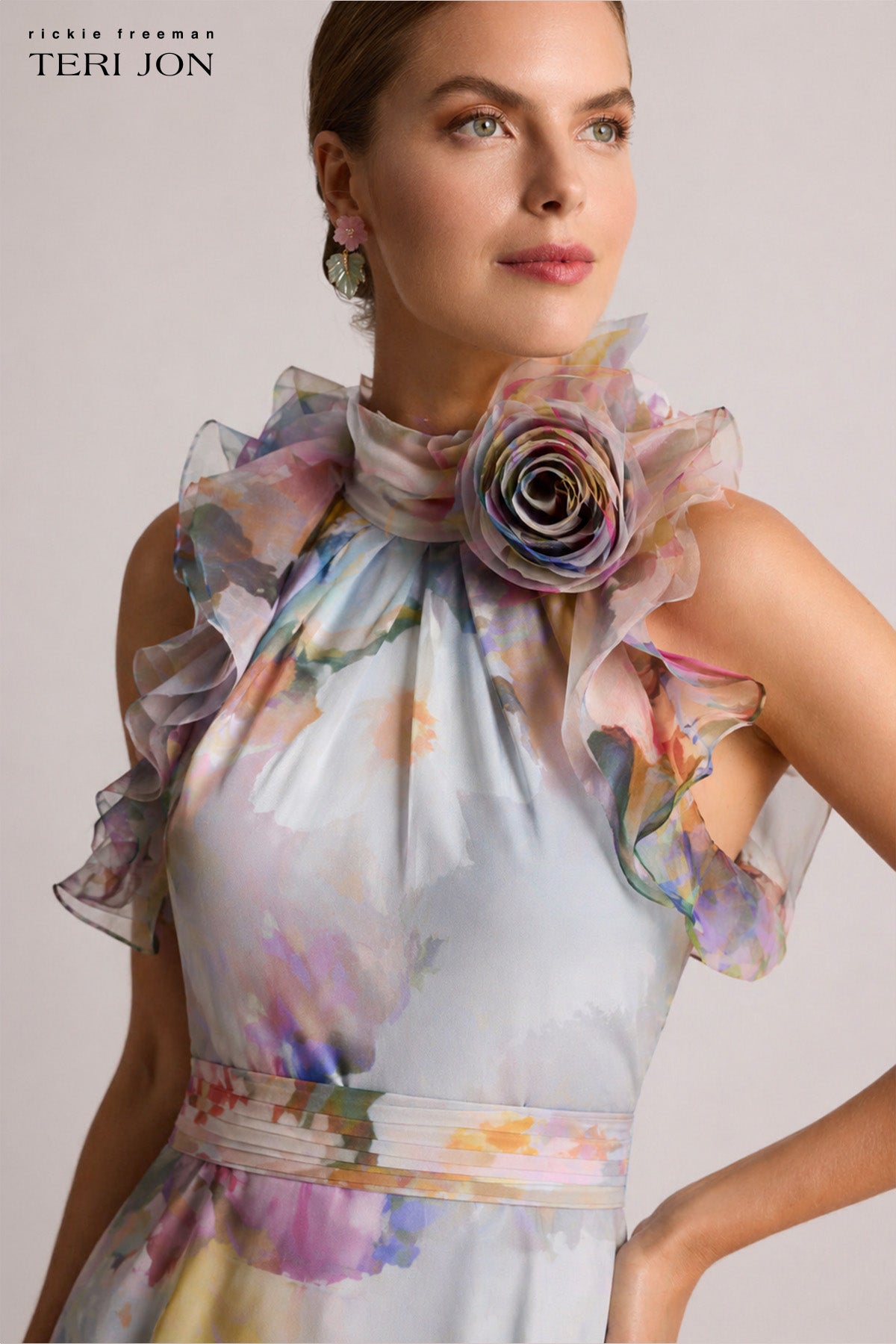 Chiffon Watercolor Organza Halter Gown