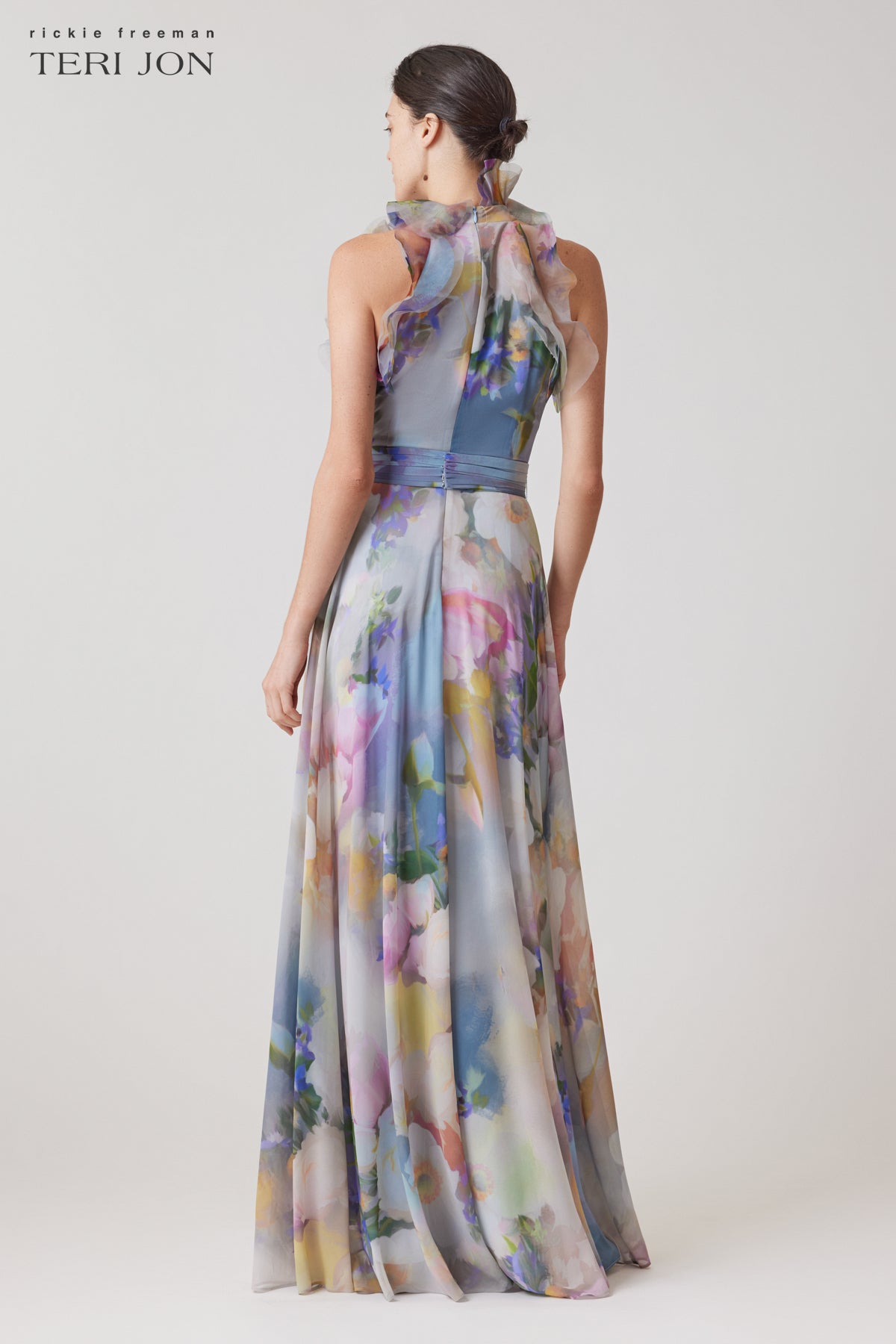 Chiffon Watercolor Organza Halter Gown