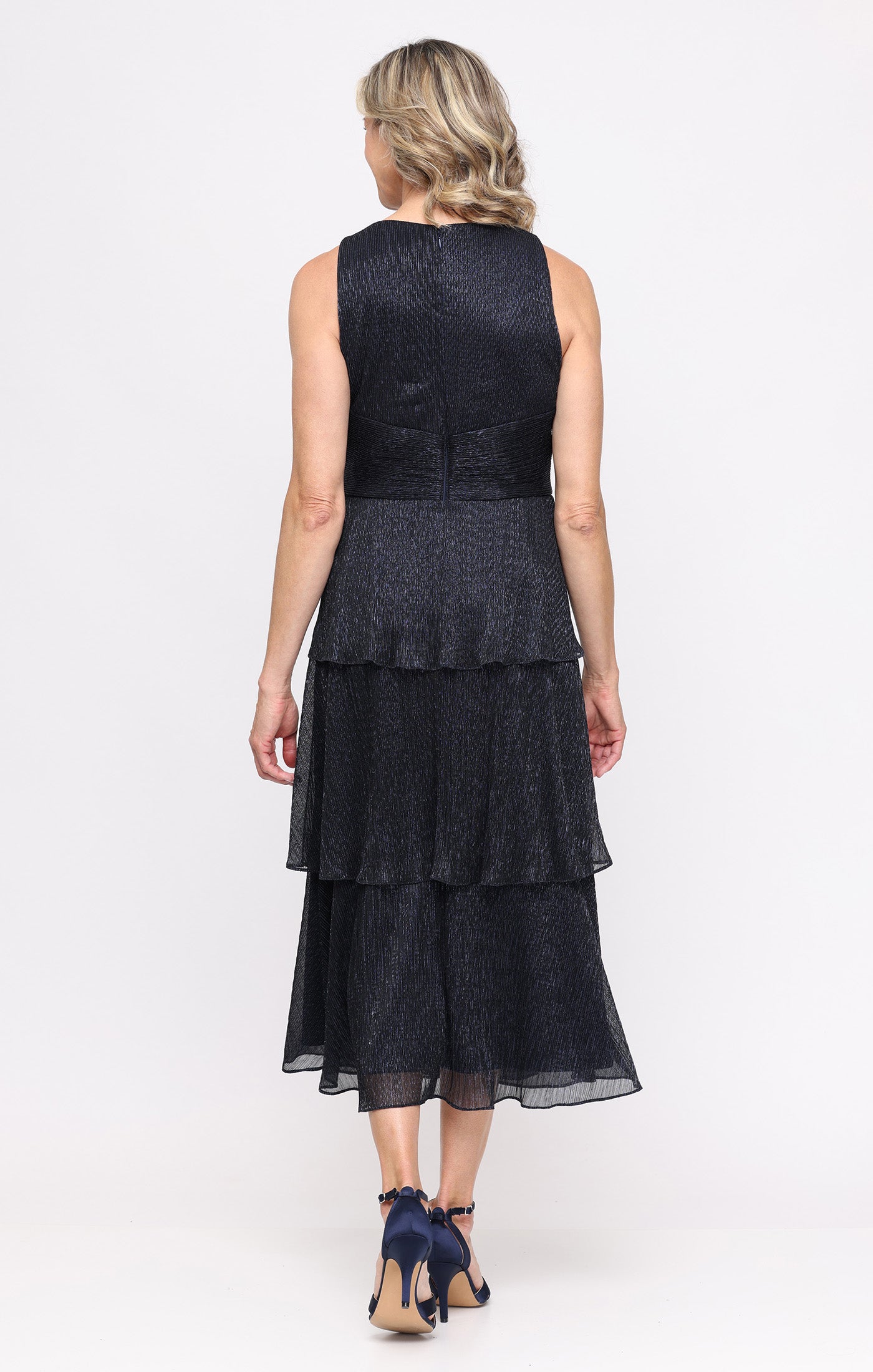 Tea Length Sleeveless Bodre Dress with Tiered Skirt
