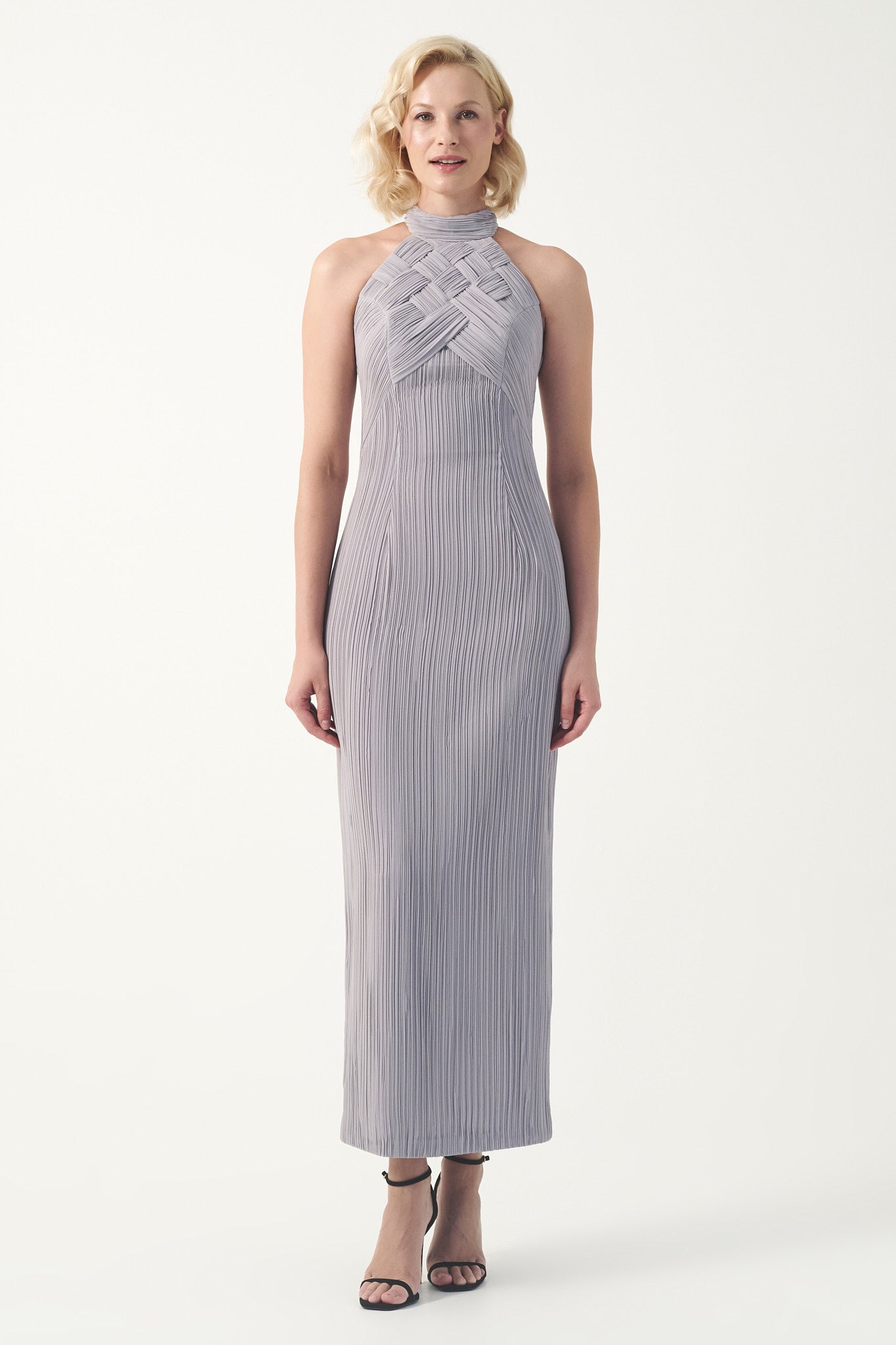 Halter Neckline Pleated Column Gown