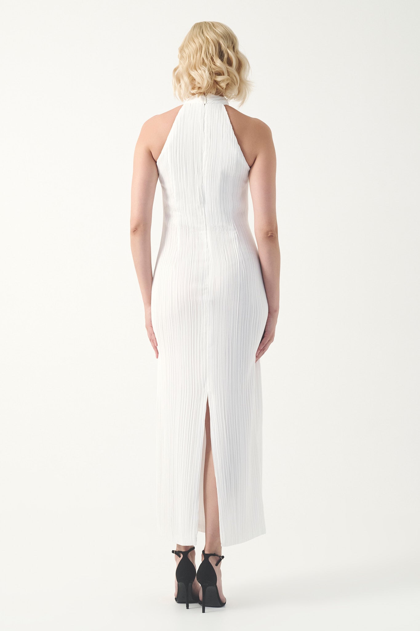 Halter Neckline Pleated Column Gown