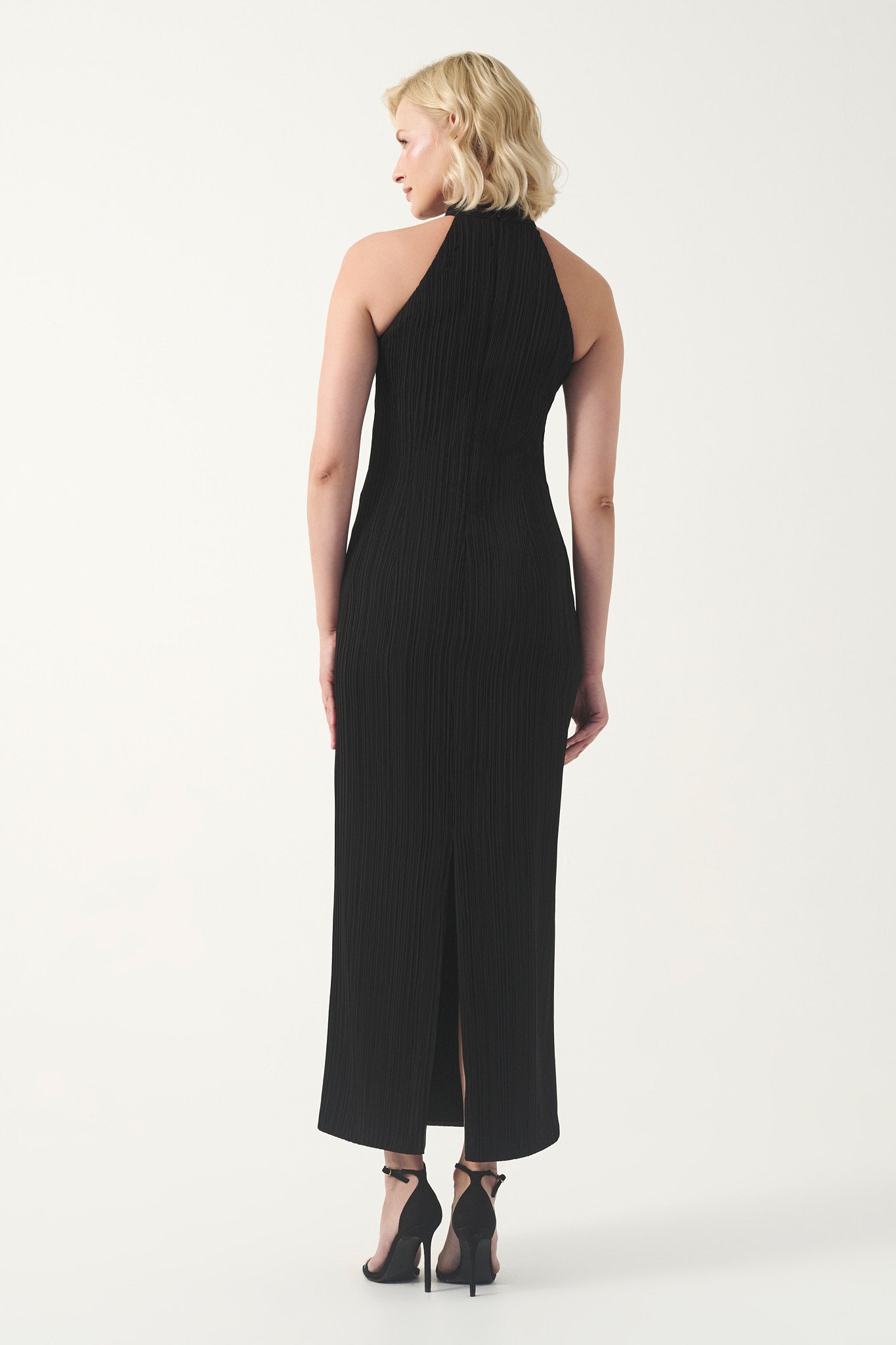 Halter Neckline Pleated Column Gown