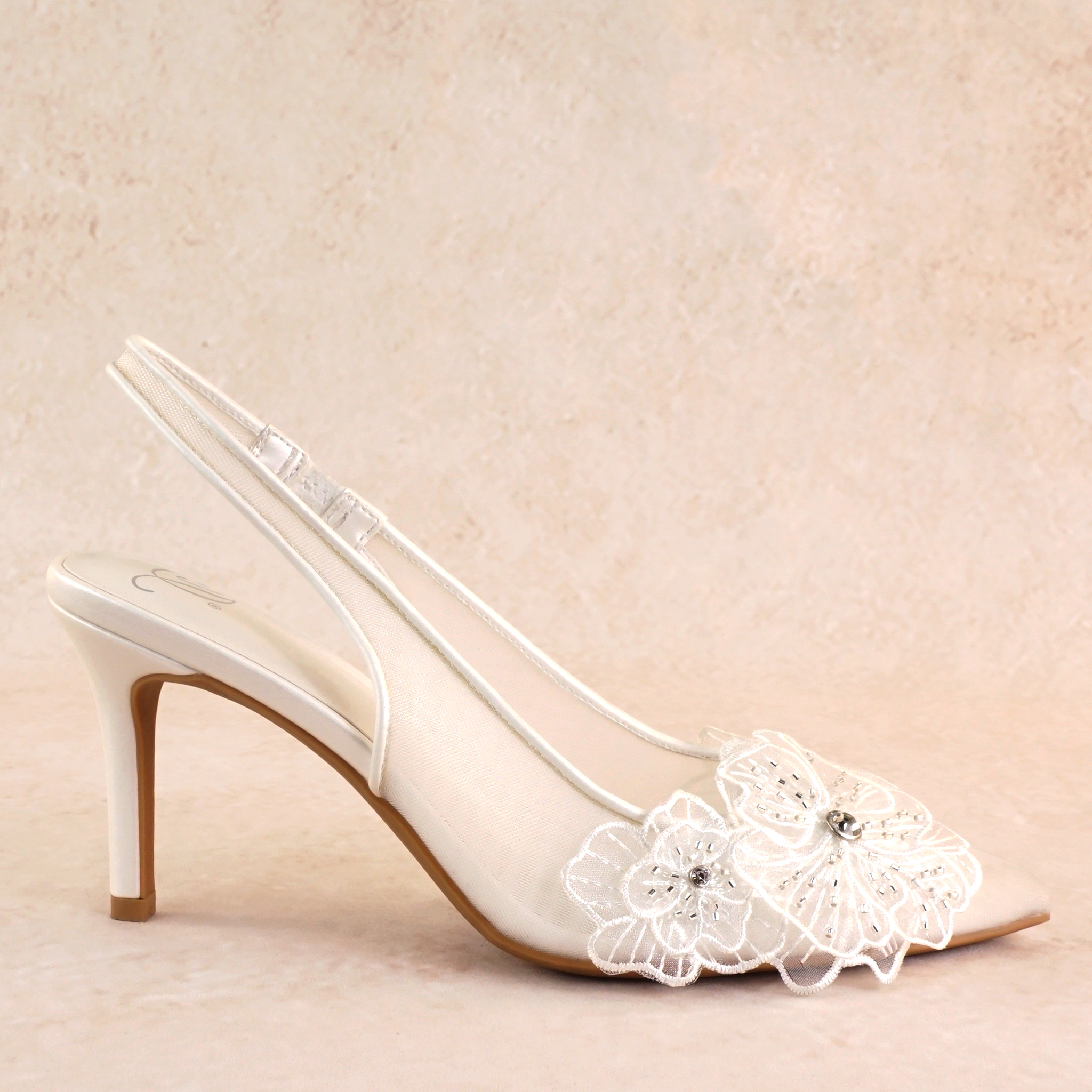 Minta White Lace Flower Stiletto Heels