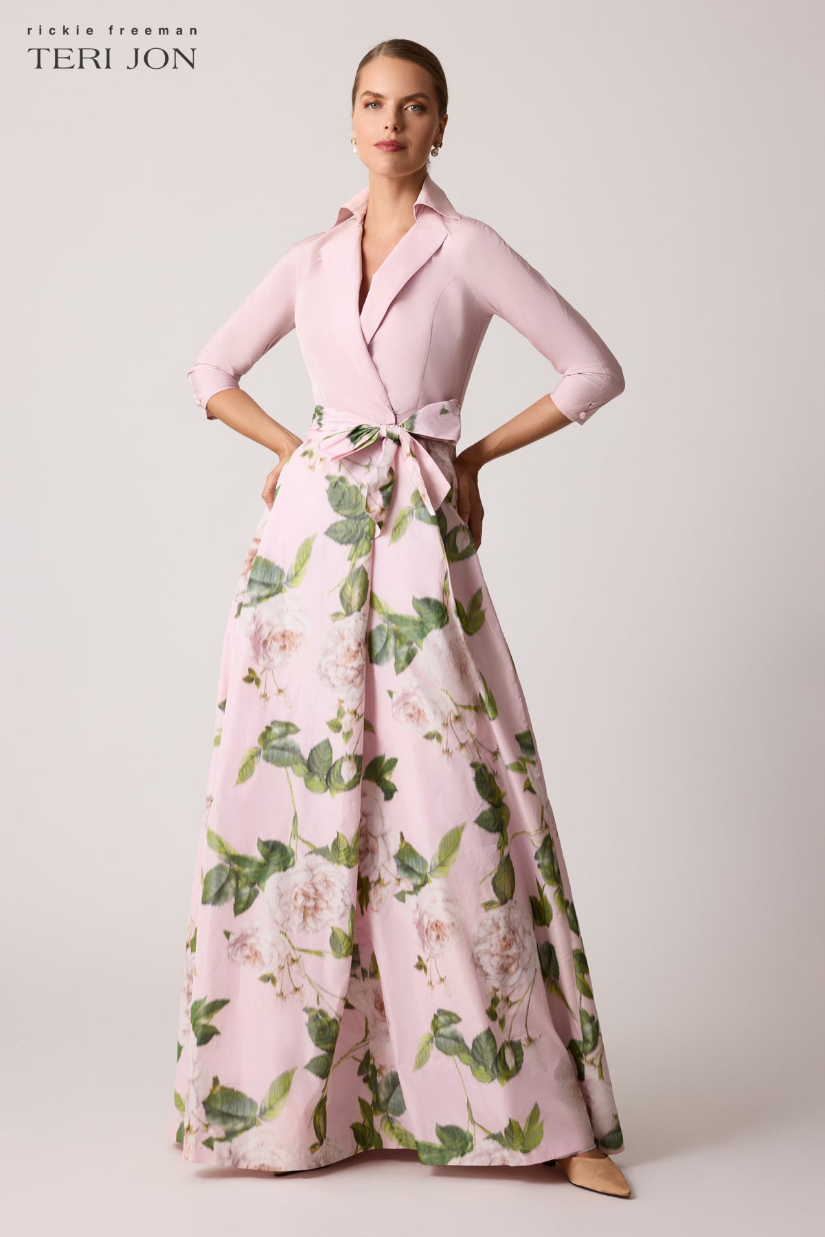 Taffeta Floral Print Shirt Dress