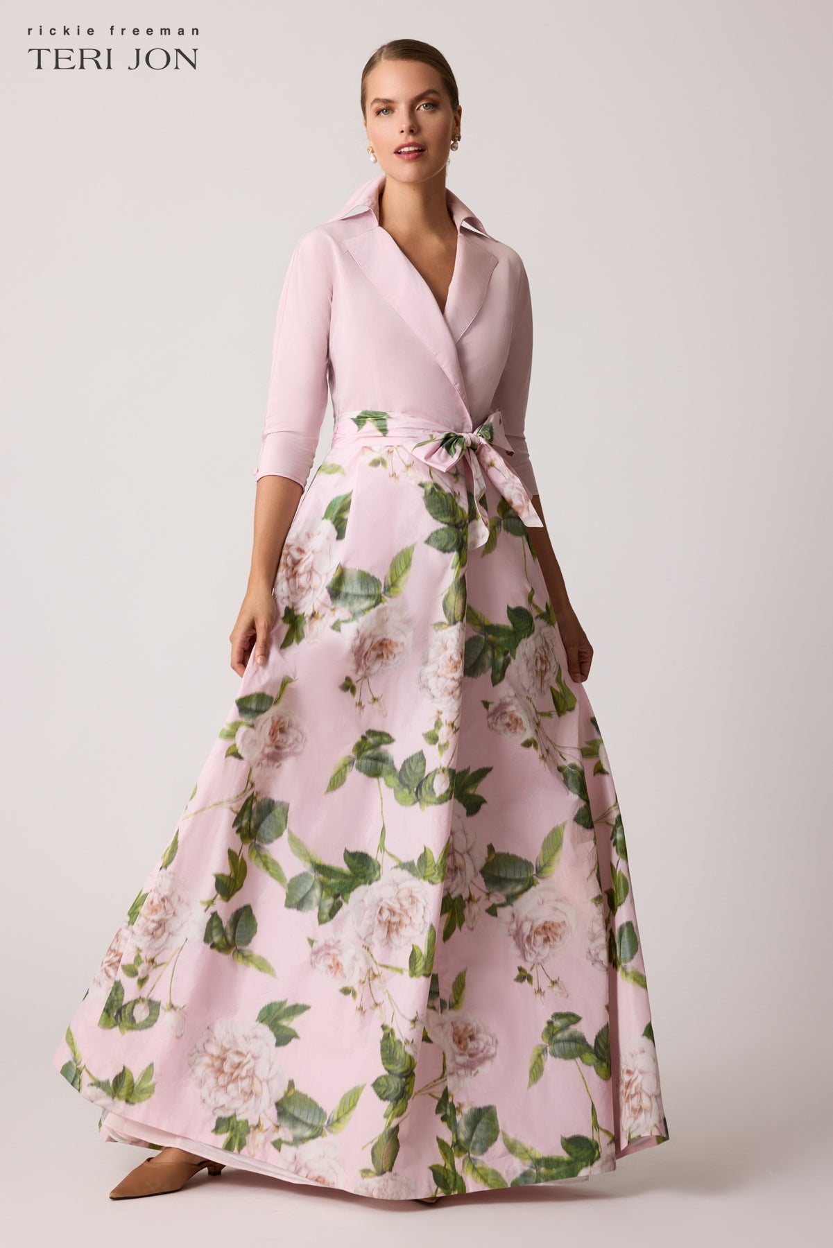 Taffeta Floral Print Shirt Dress
