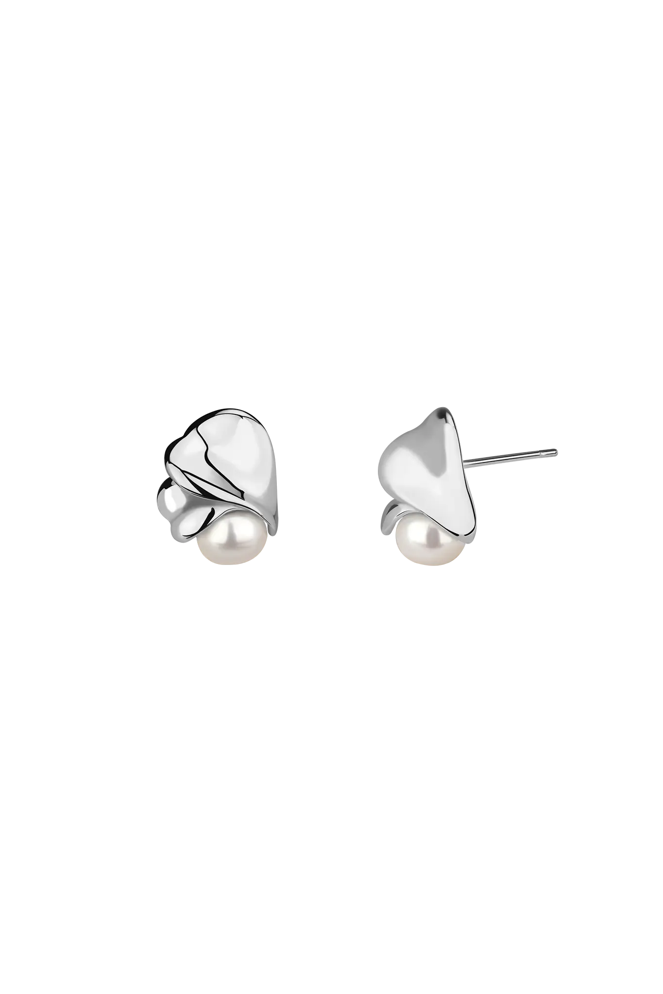 Silver Pearl Wave Earrings