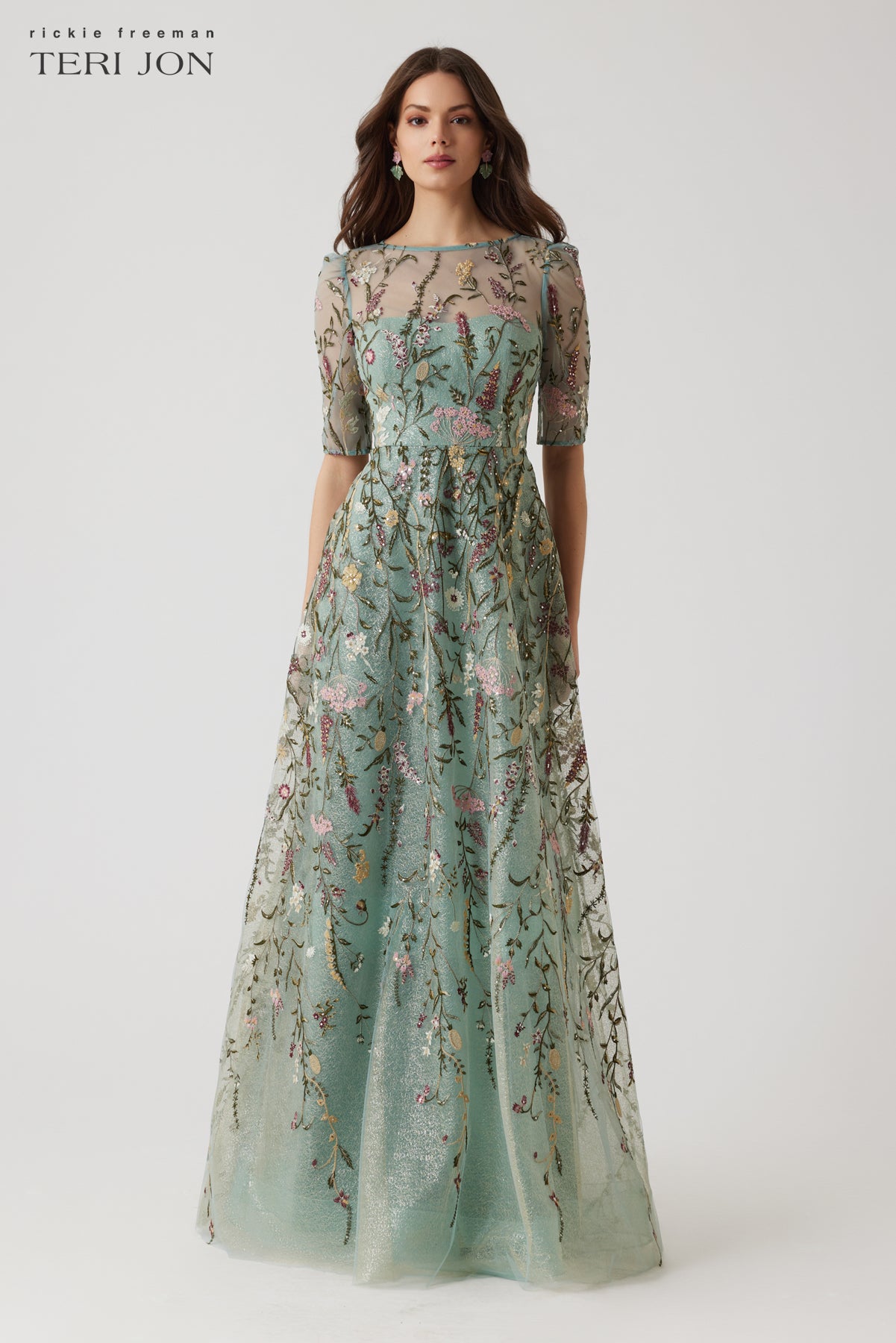 Embroidered Tulle A Line Gown