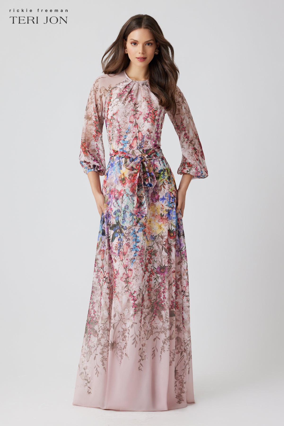 Chiffon Floral Print A Line Gown