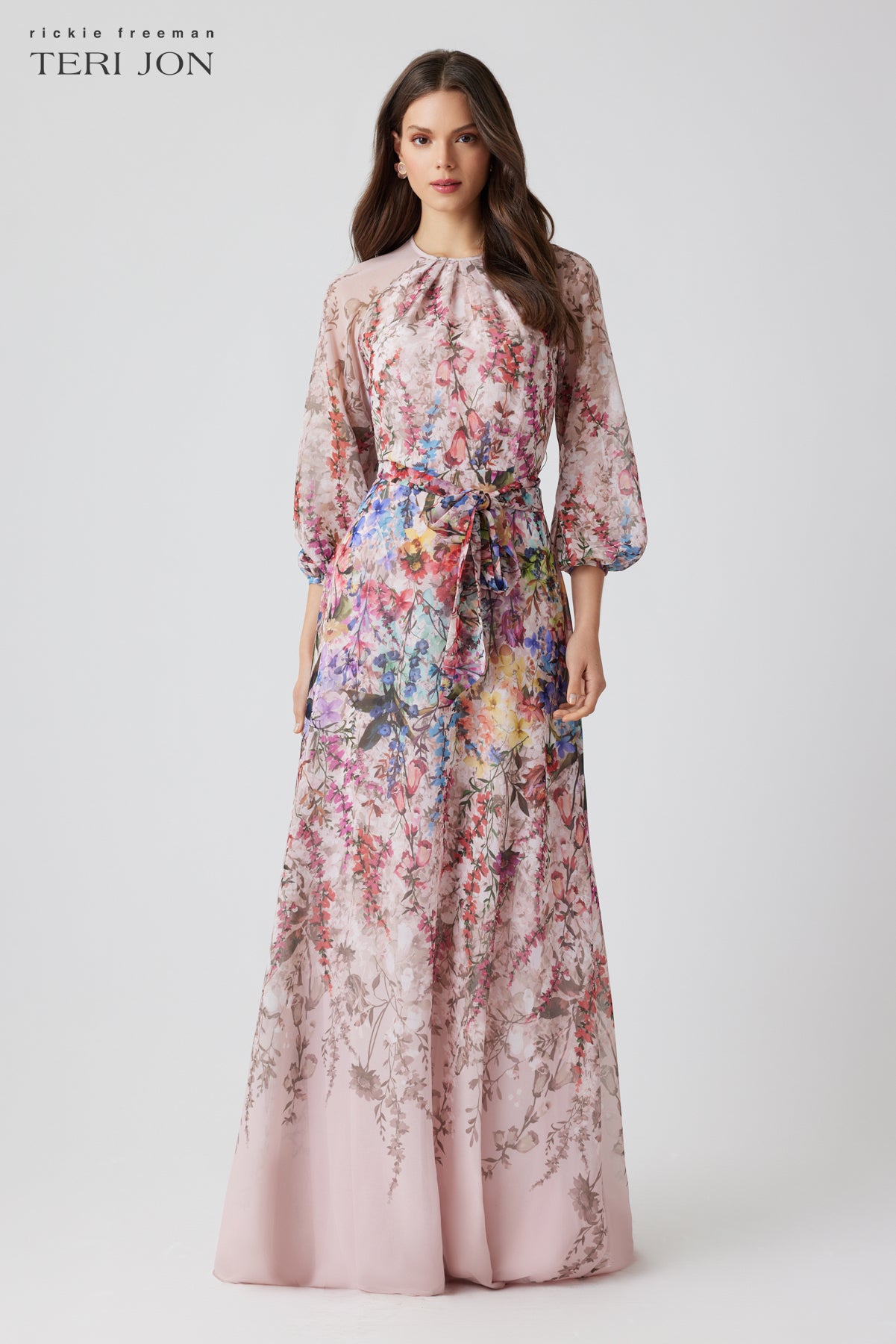 Chiffon Floral Print A Line Gown