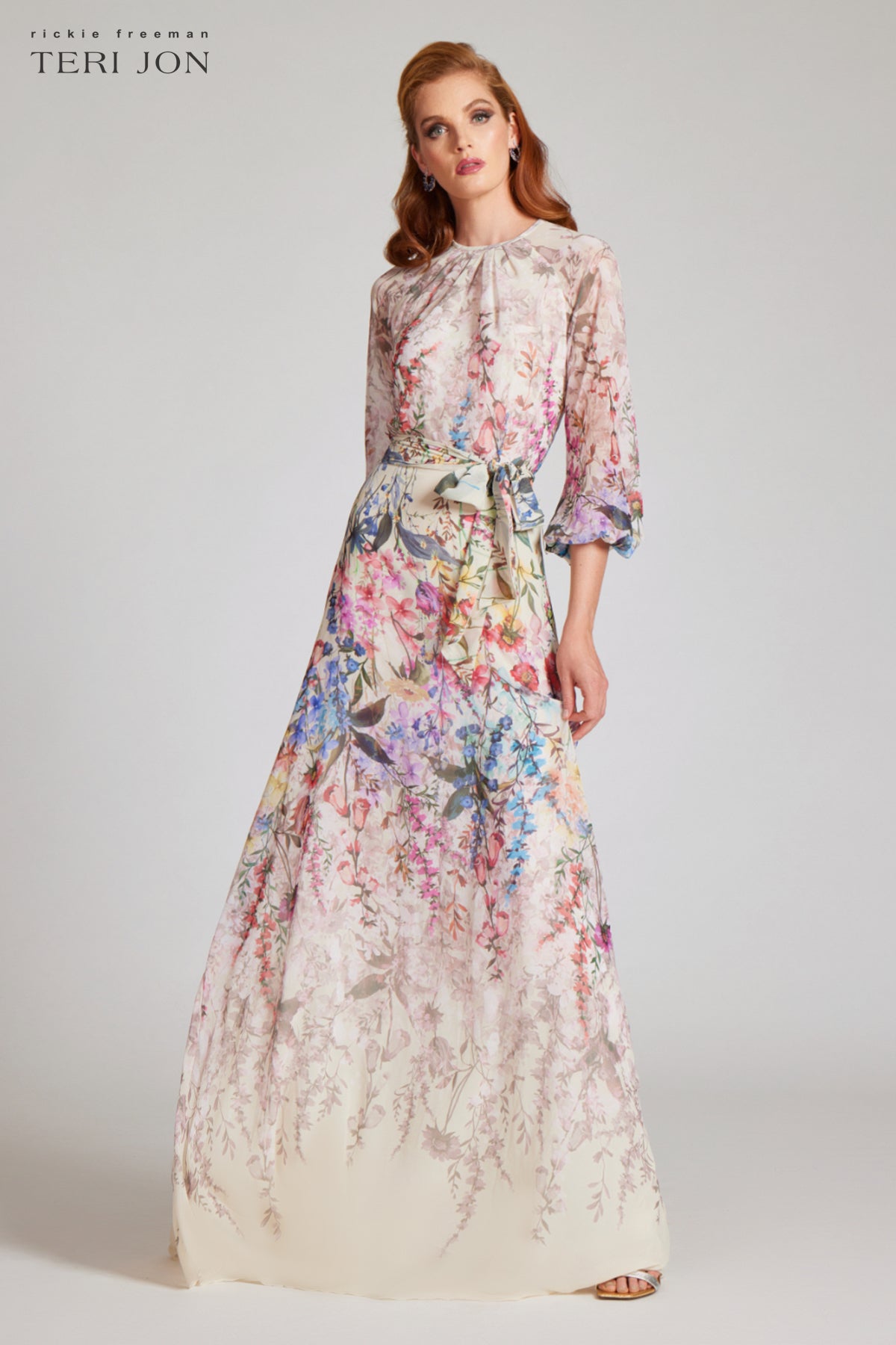 Chiffon Floral Print A Line Gown
