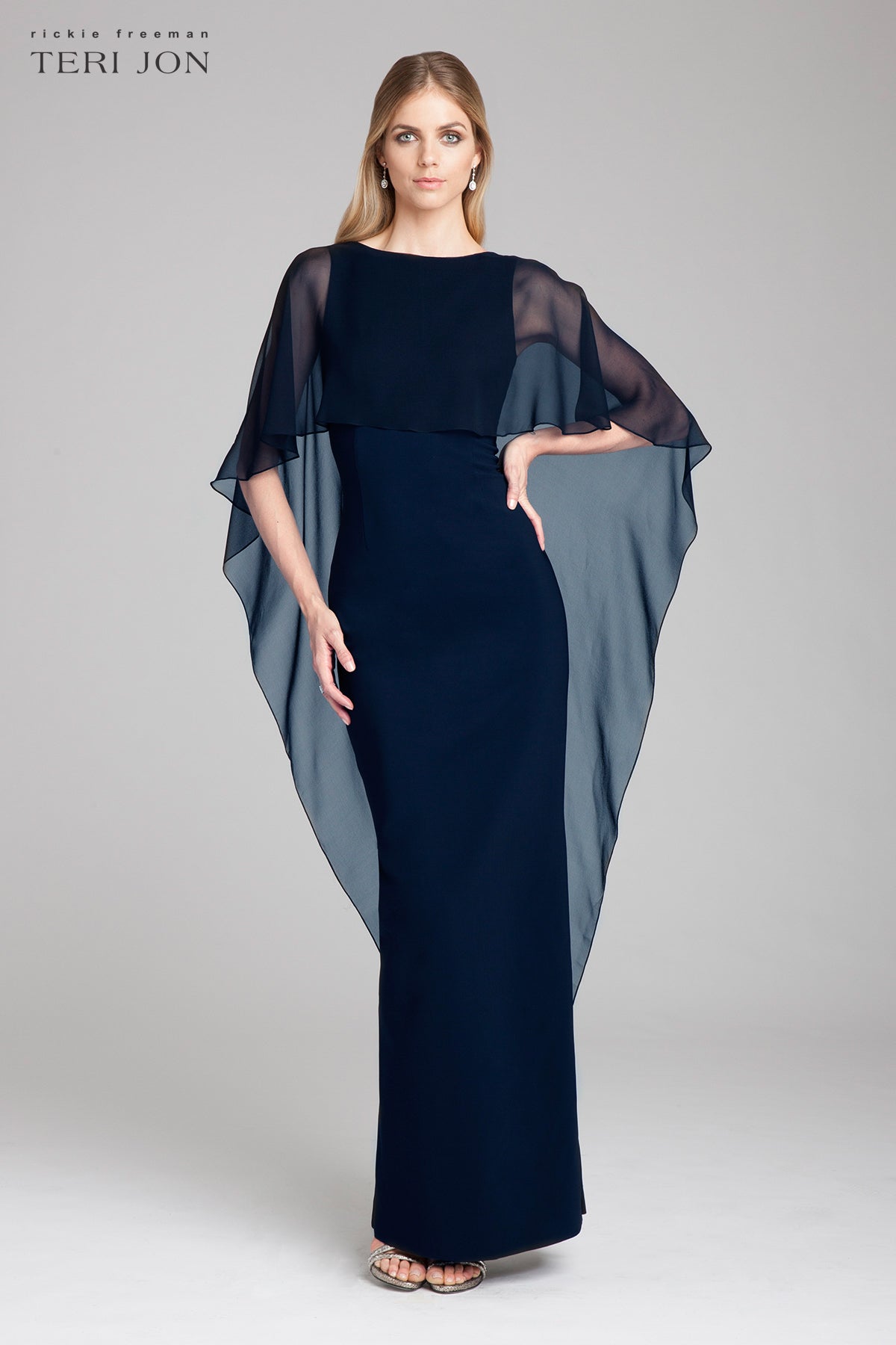 Scuba Gown with Chiffon Cape Overlay