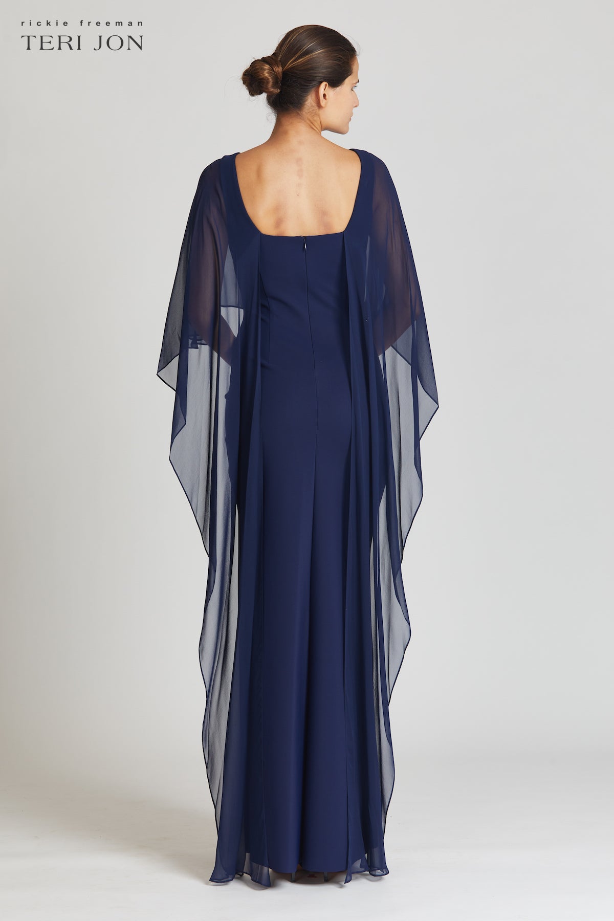 Scuba Gown with Chiffon Cape Overlay