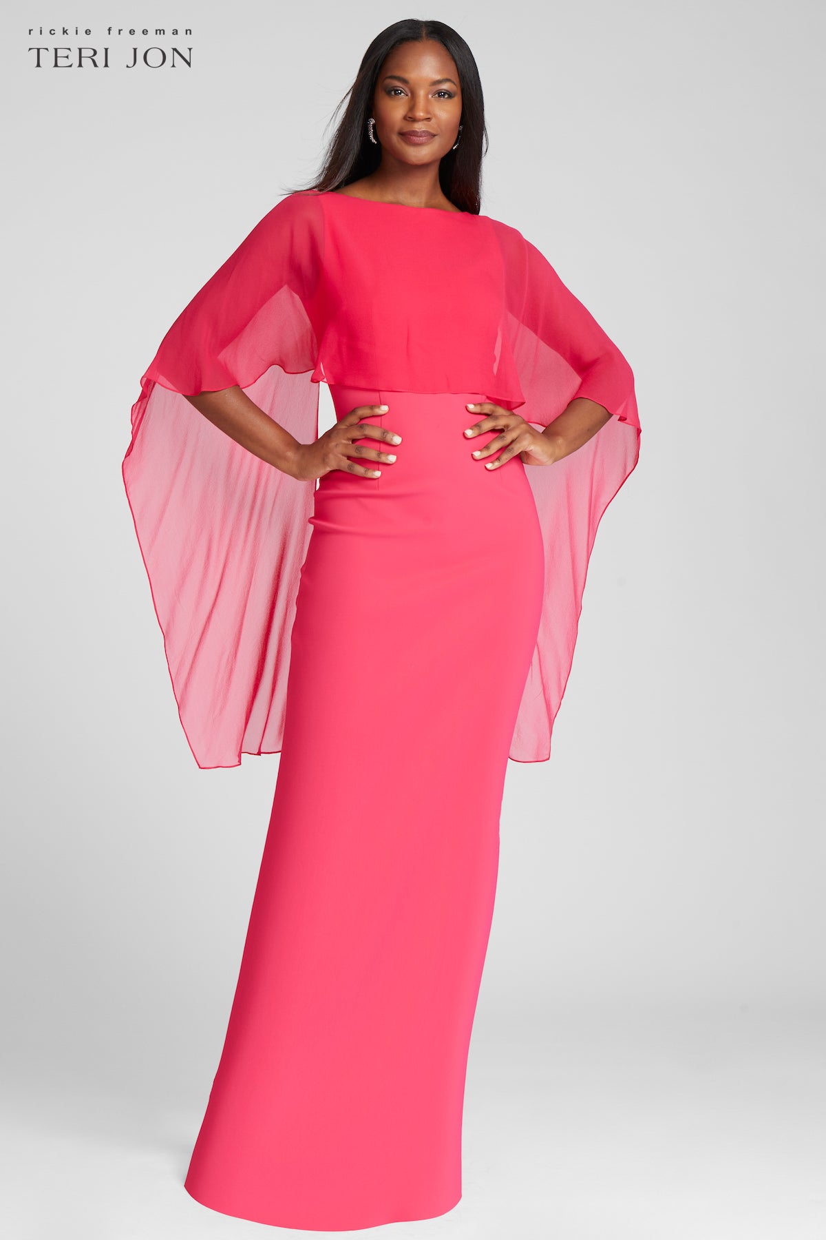 Scuba Gown with Chiffon Cape Overlay