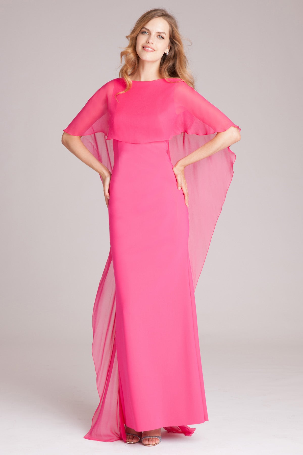 Scuba Gown with Chiffon Cape Overlay