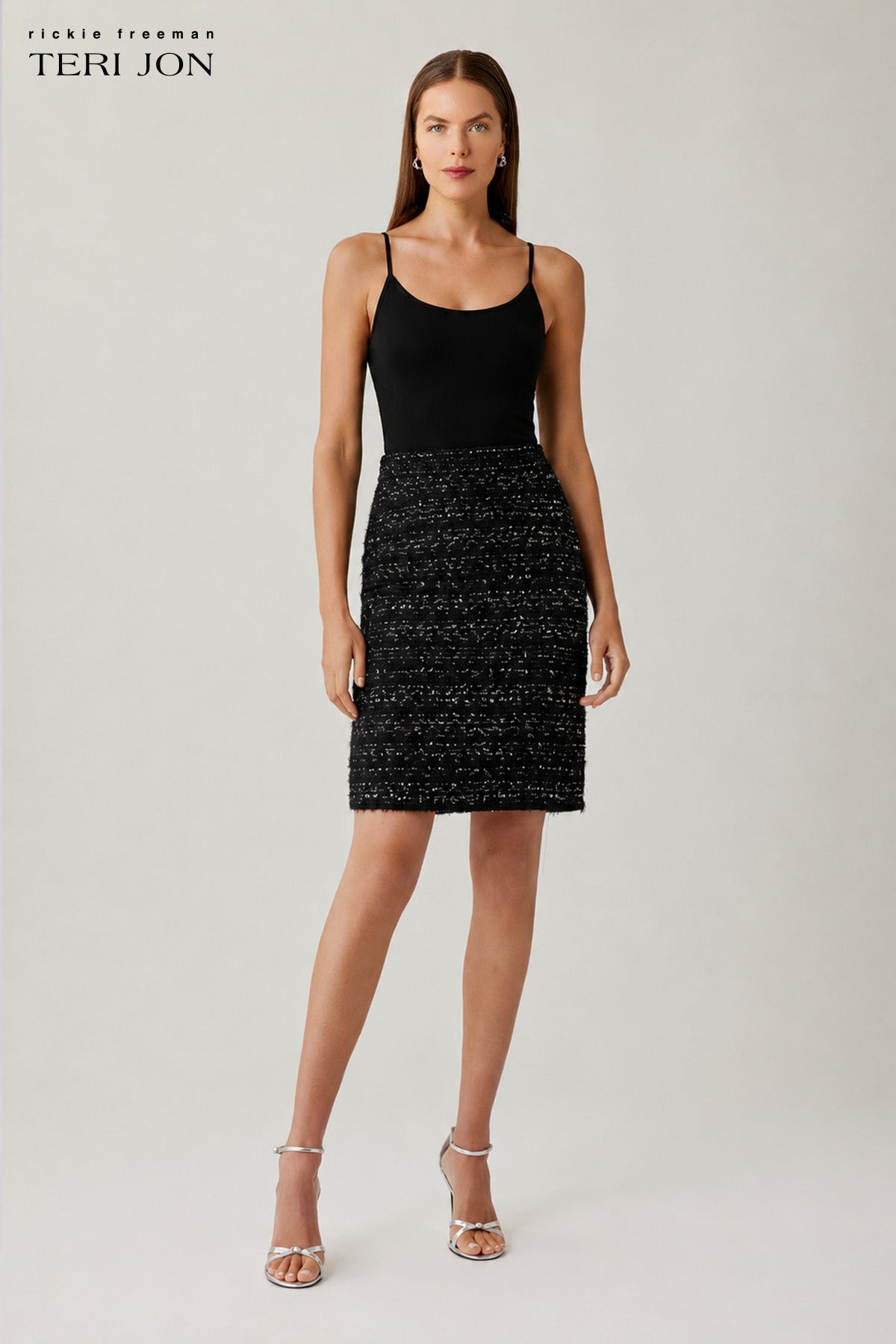 Metallic Tweed Knee Length Skirt