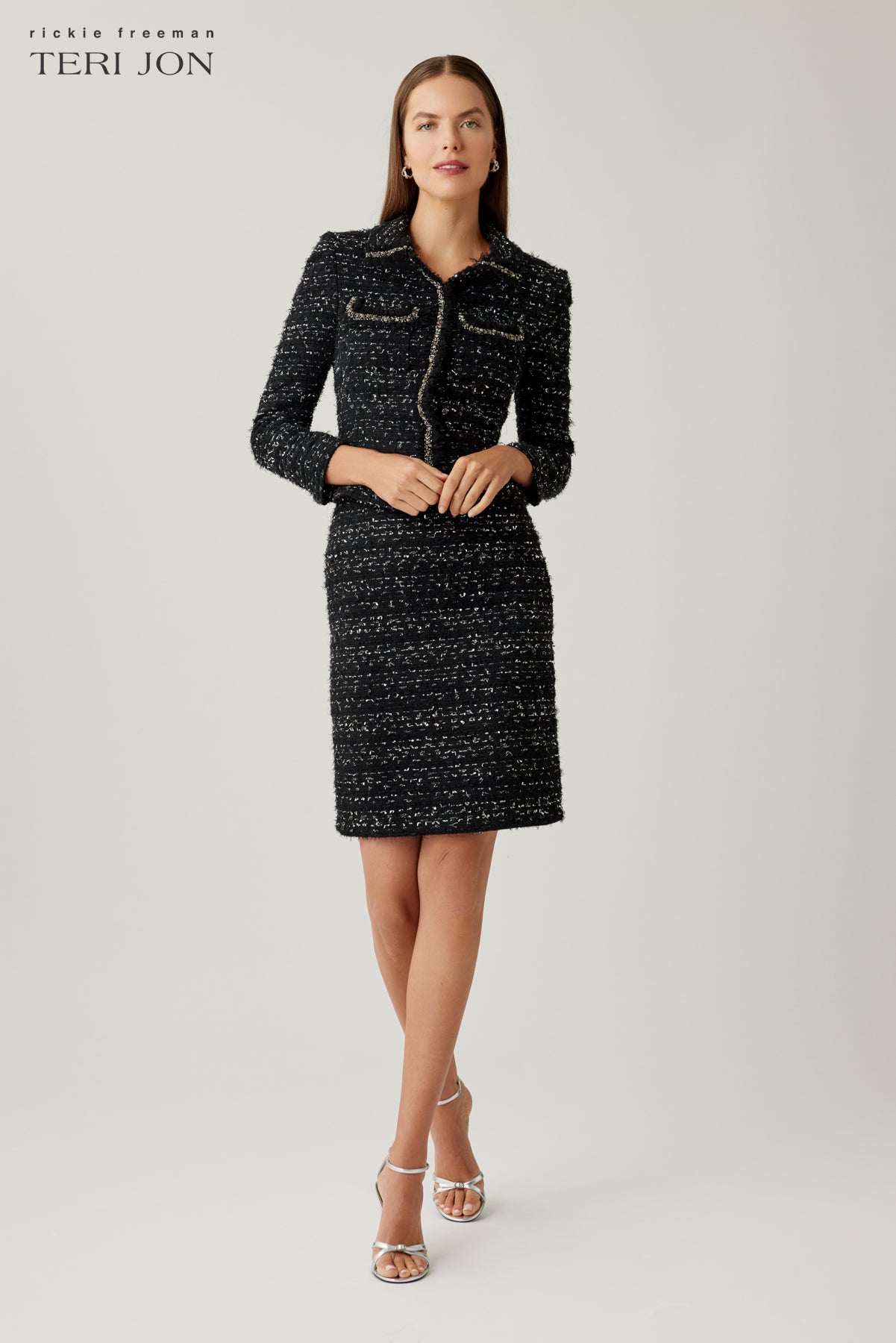 Metallic Boucle Jacket with Bead Trim and Pockets
