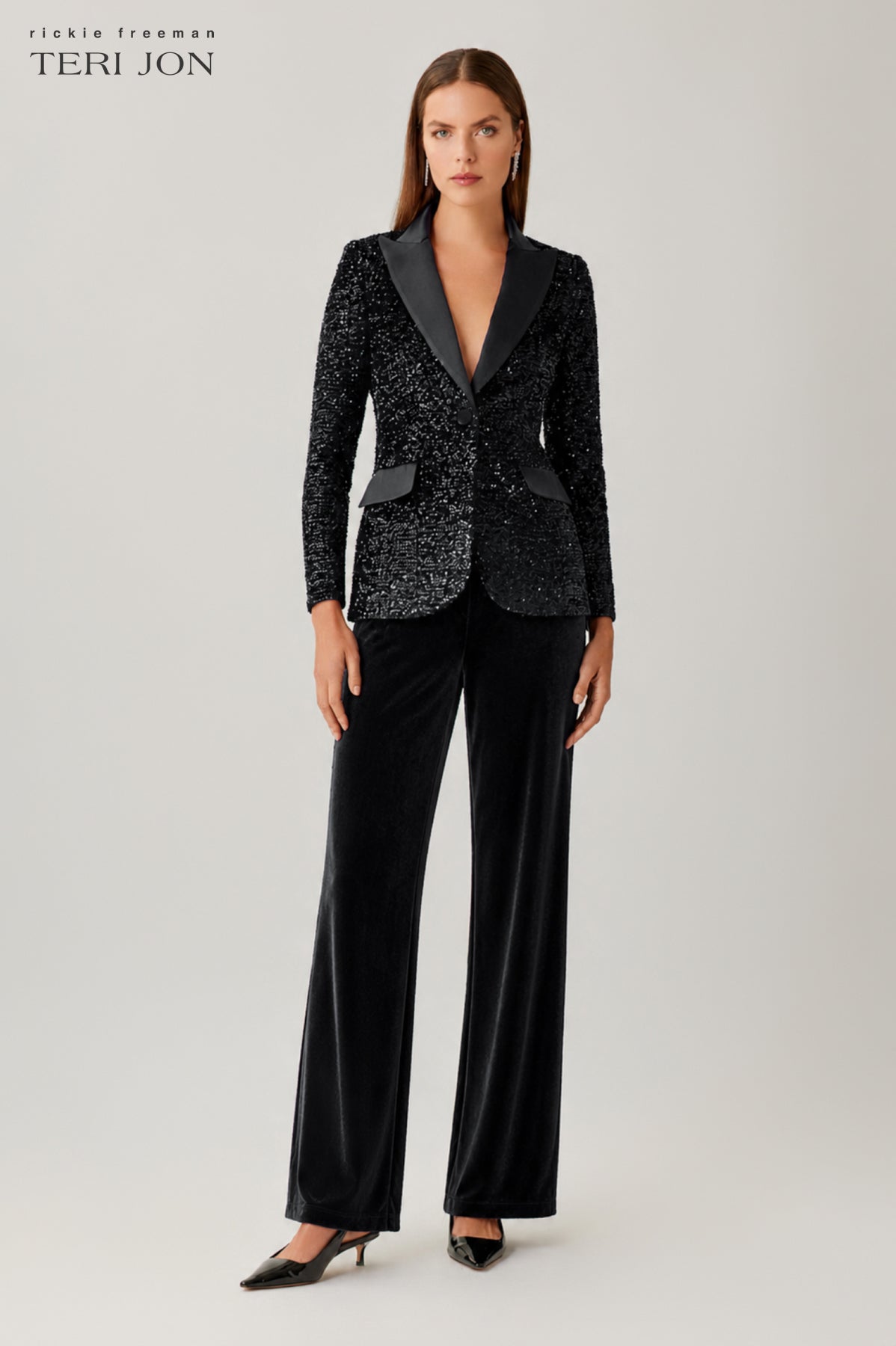 Velvet Sequin Blazer with Satin Trim