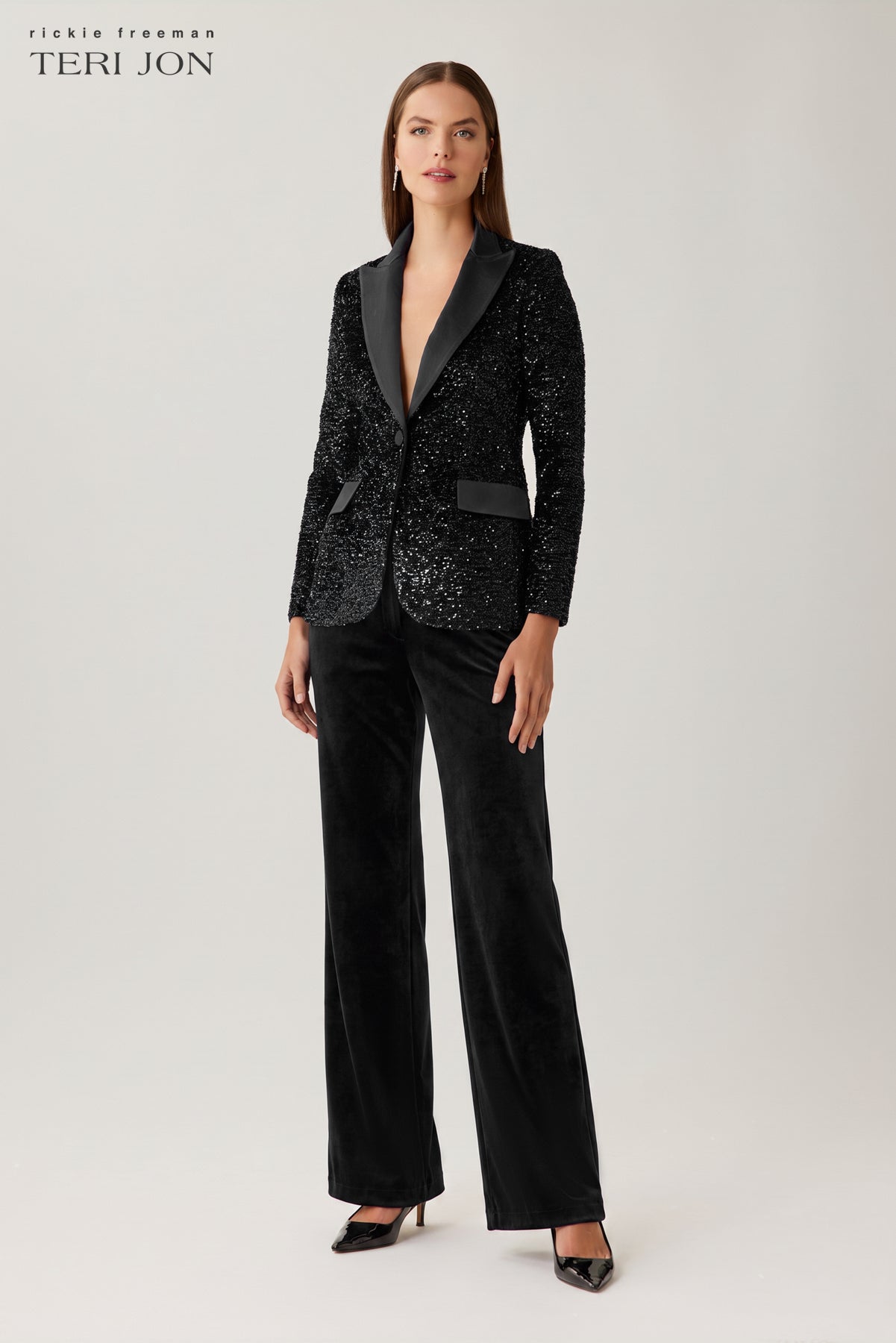 Velvet Sequin Blazer with Satin Trim