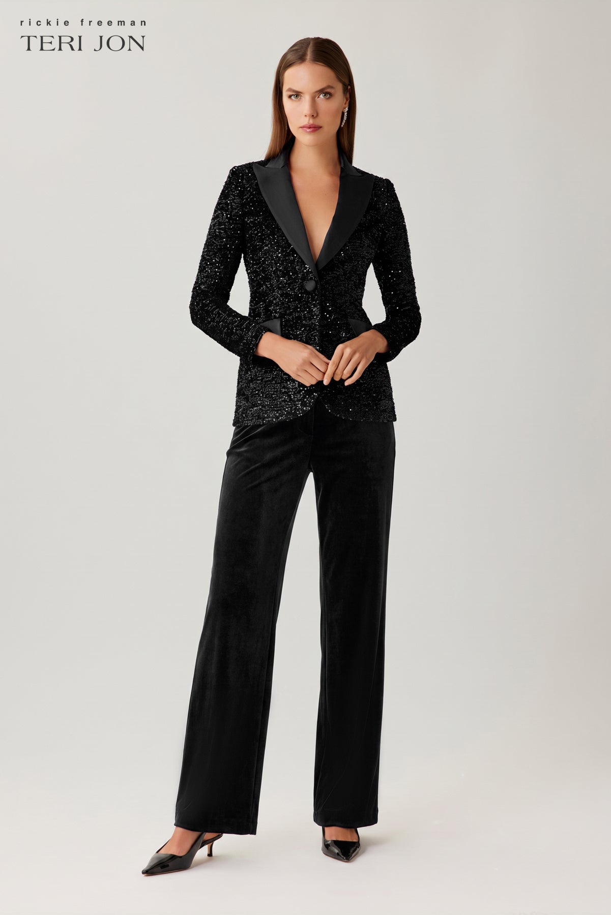 Velvet Sequin Blazer with Satin Trim