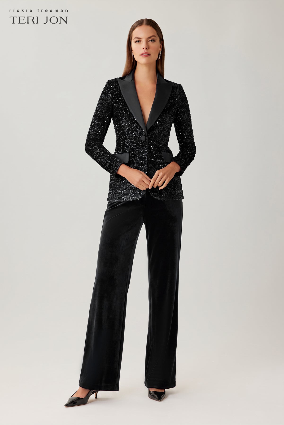 Velvet Sequin Blazer with Satin Trim