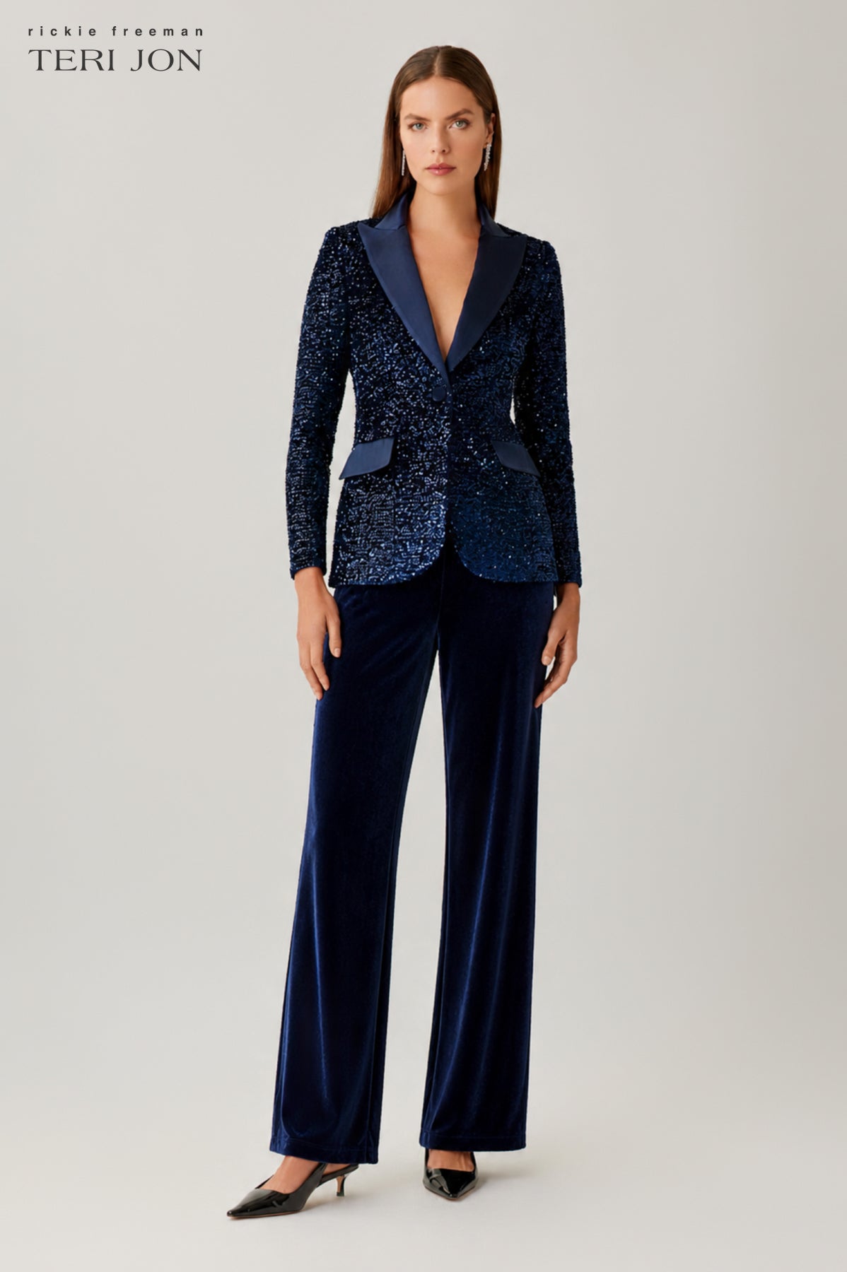 Velvet Sequin Blazer with Satin Trim