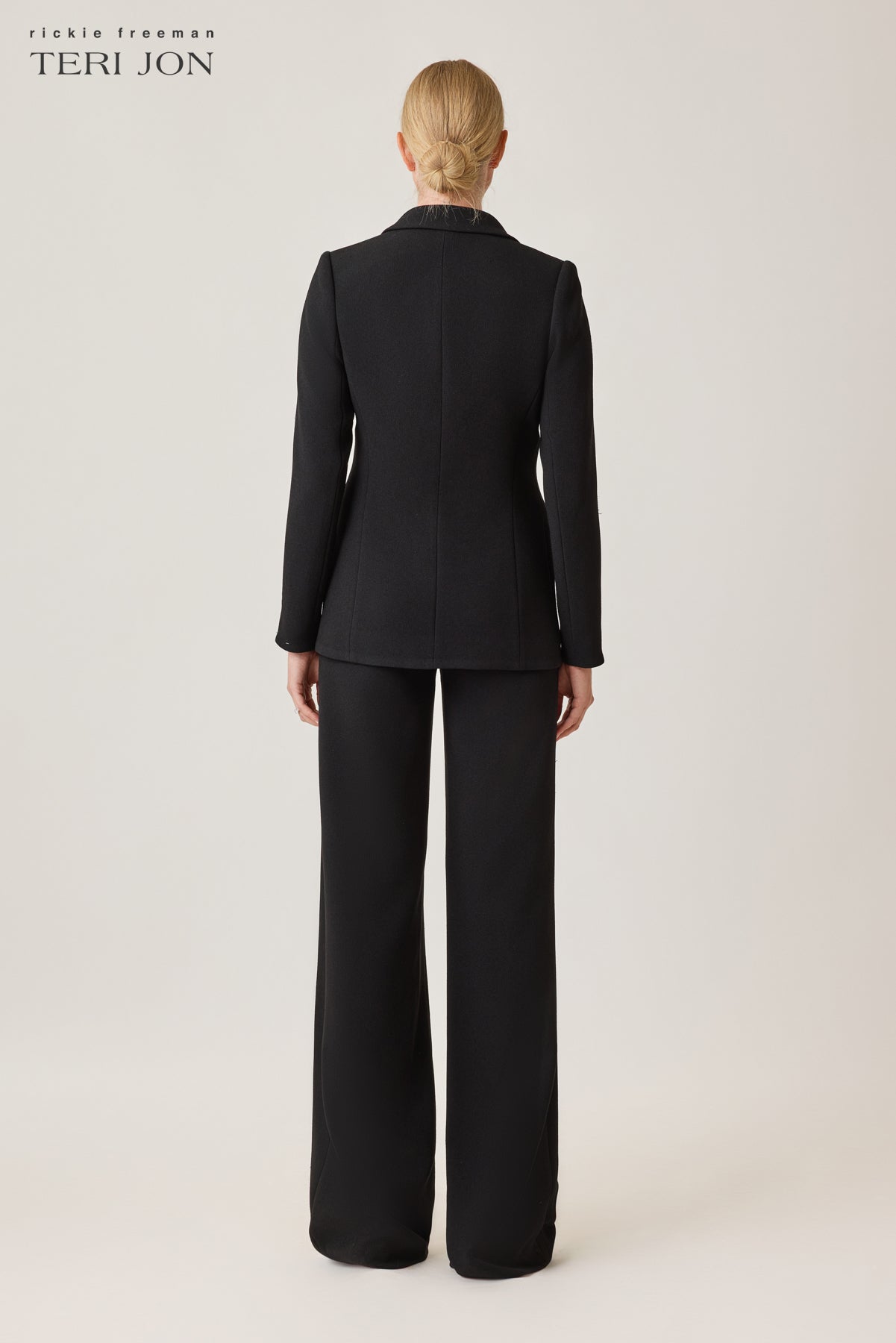 Crepe Blazer Jacket with Rhinestone Floral Motif Trim