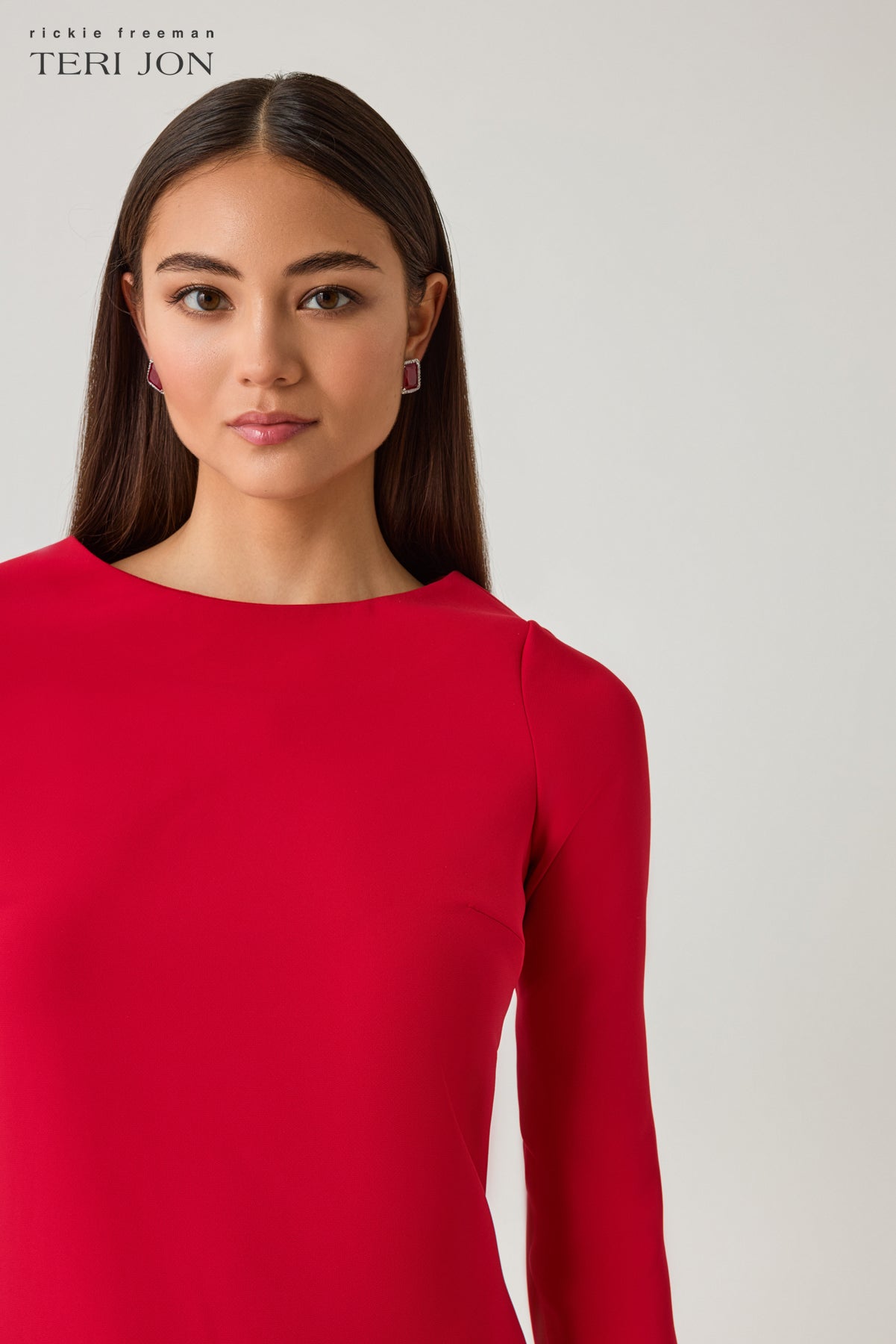 Crepe 3/4 Sleeve Dress with Taffeta Ruffle Hem