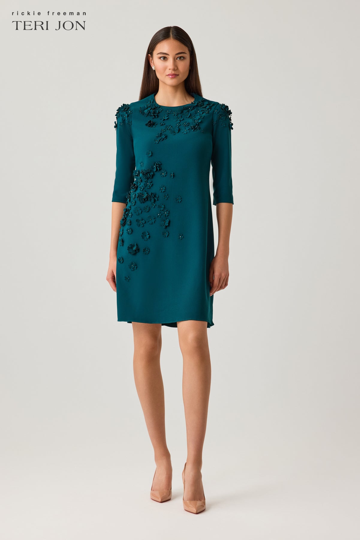 Crepe A Line Dress with Applique Florettes