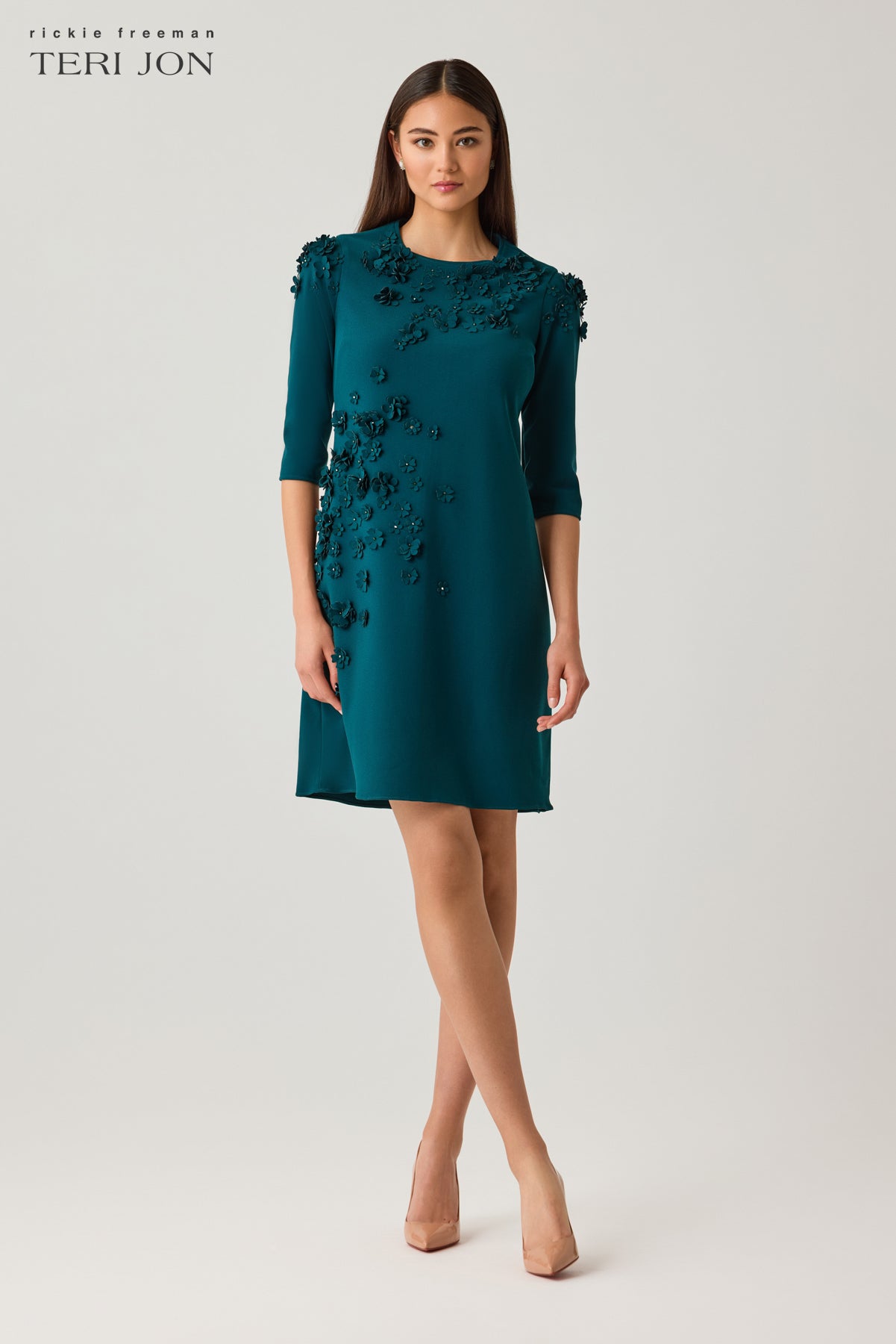 Crepe A Line Dress with Applique Florettes