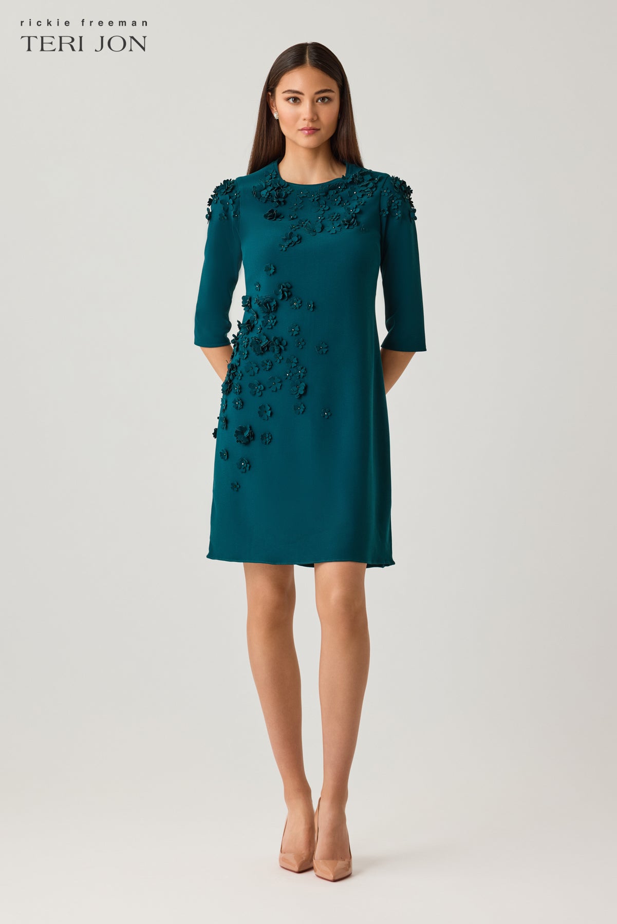 Crepe A Line Dress with Applique Florettes