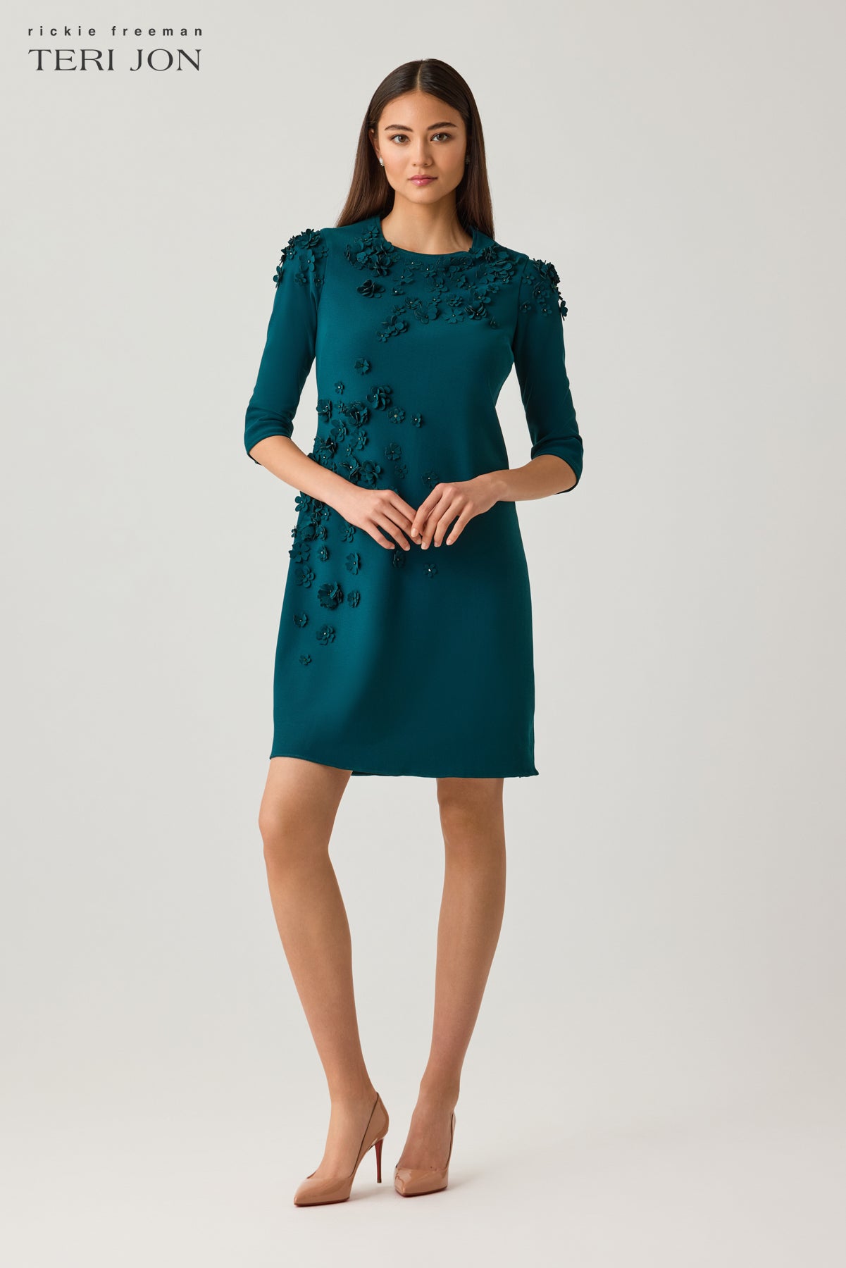 Crepe A Line Dress with Applique Florettes