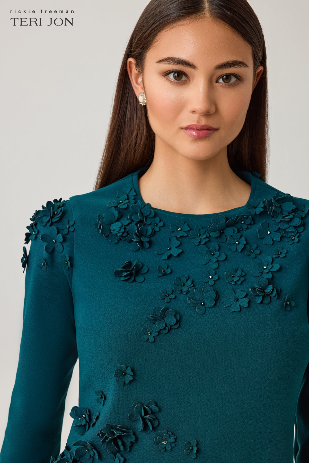 Crepe A Line Dress with Applique Florettes